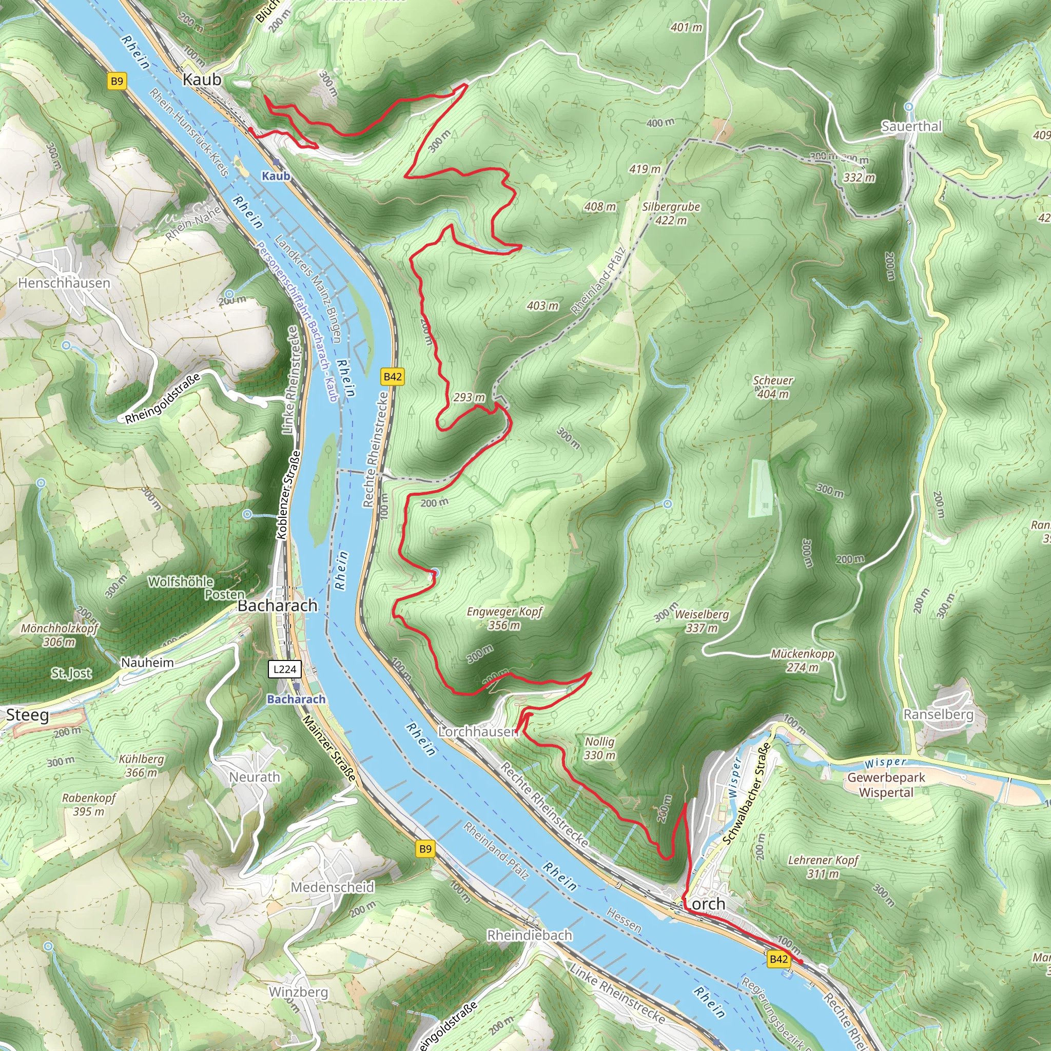 Kaub to Lorch Walk via Rundwanderweg Lorch 5 mobile static map