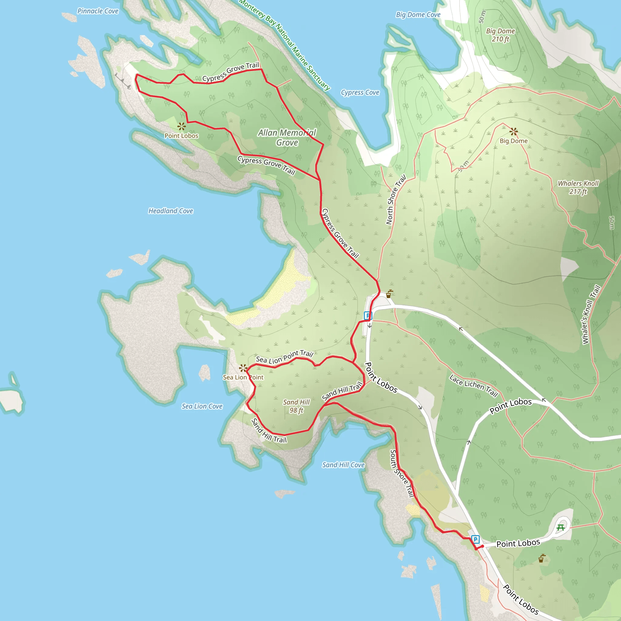 Sand Hill, Cypress Grove and South Shore Trail mobile static map