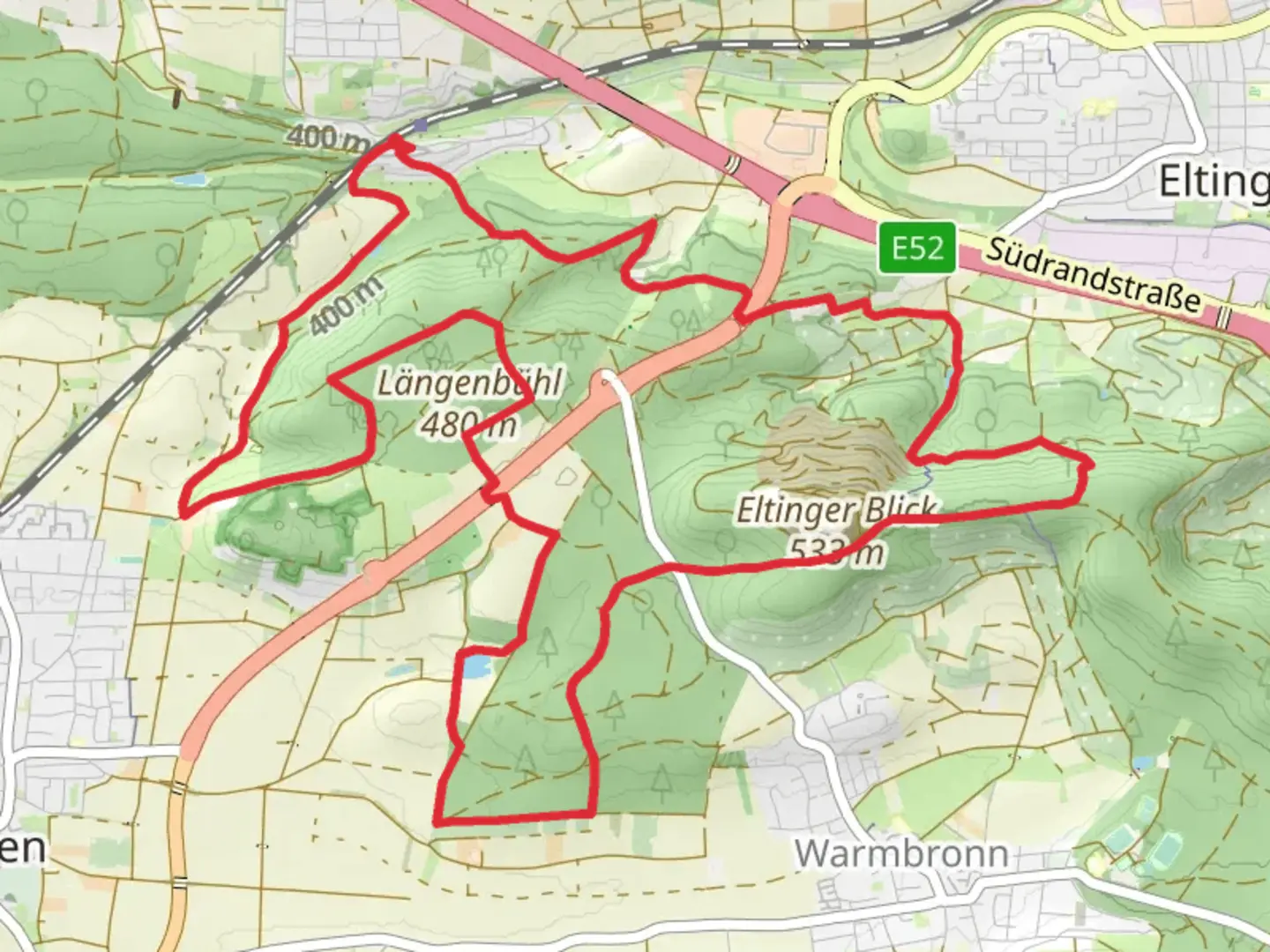 An image depicting the trail Rutesheim Loop via Eltinger Kopf and its surrounding area.