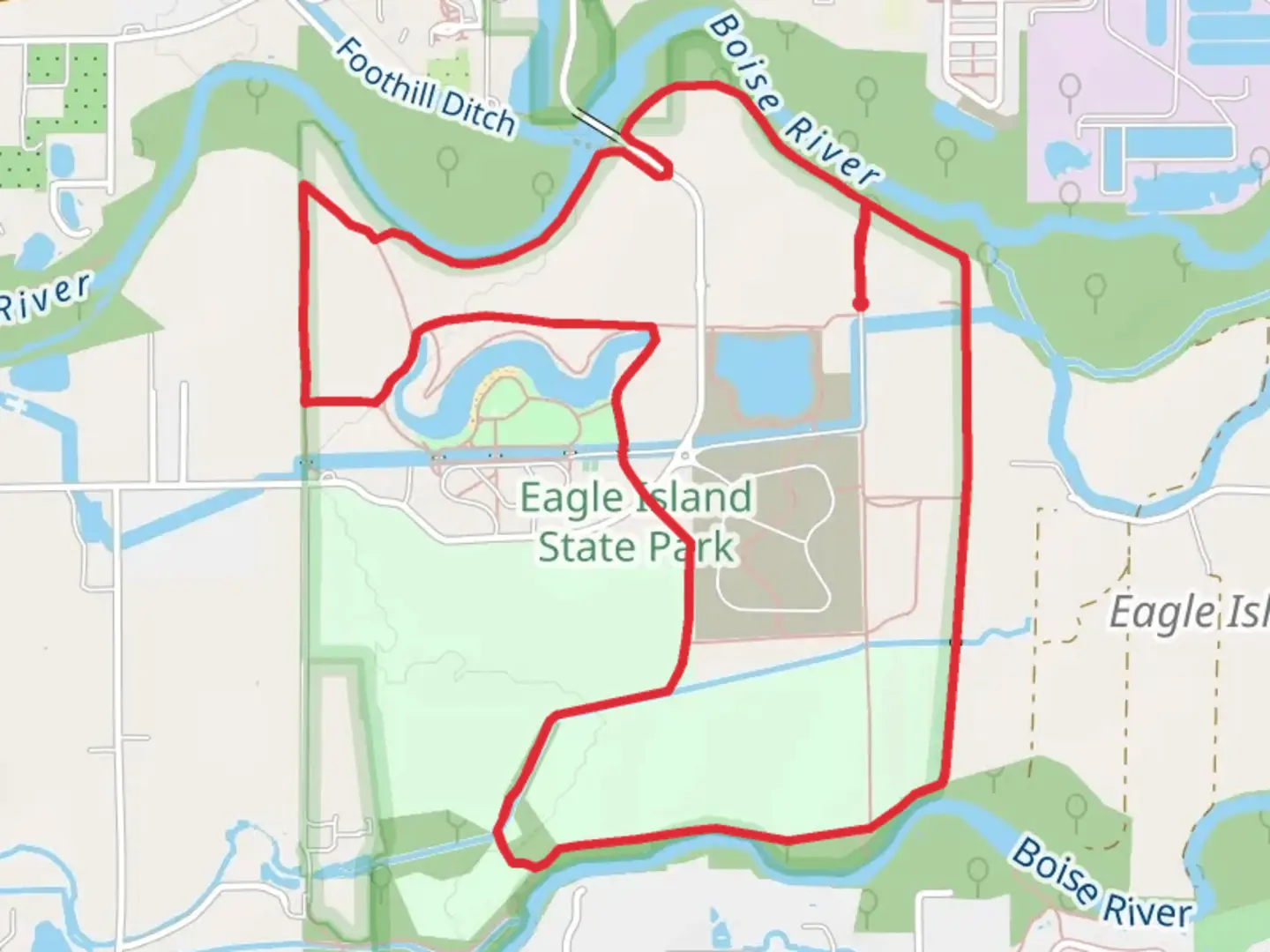 An image depicting the trail Eagle Island State Park East Loop and its surrounding area.
