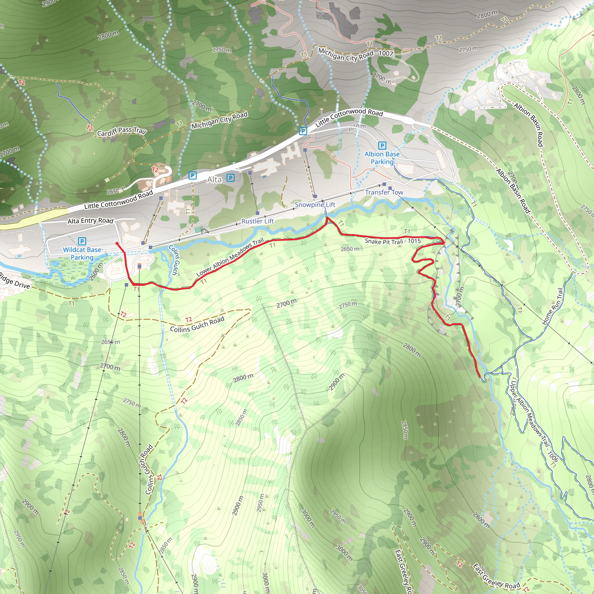 Lower Albino Meadows Trail and Snake Pit Trail mobile static map