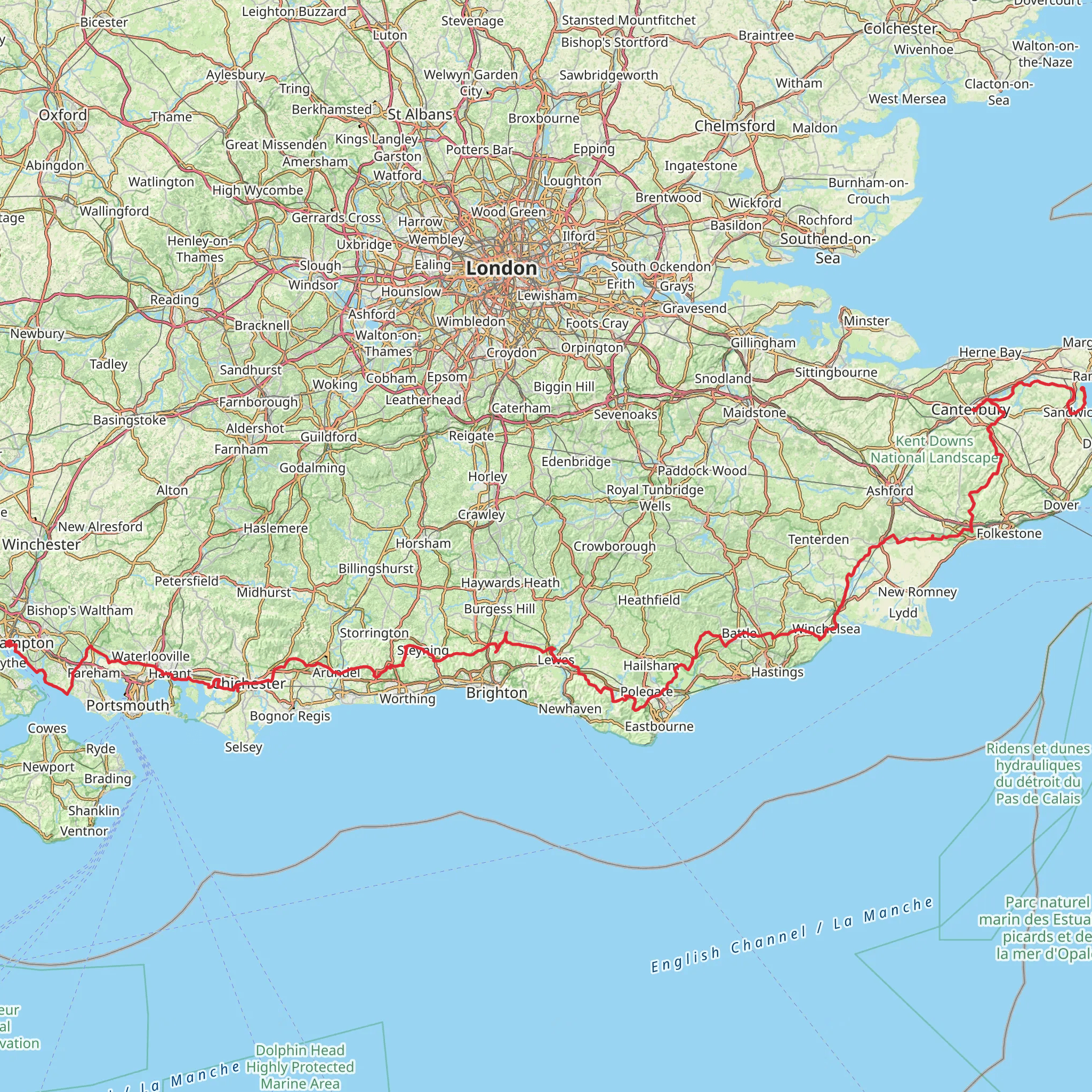 Southampton to Sandwich Walk mobile static map
