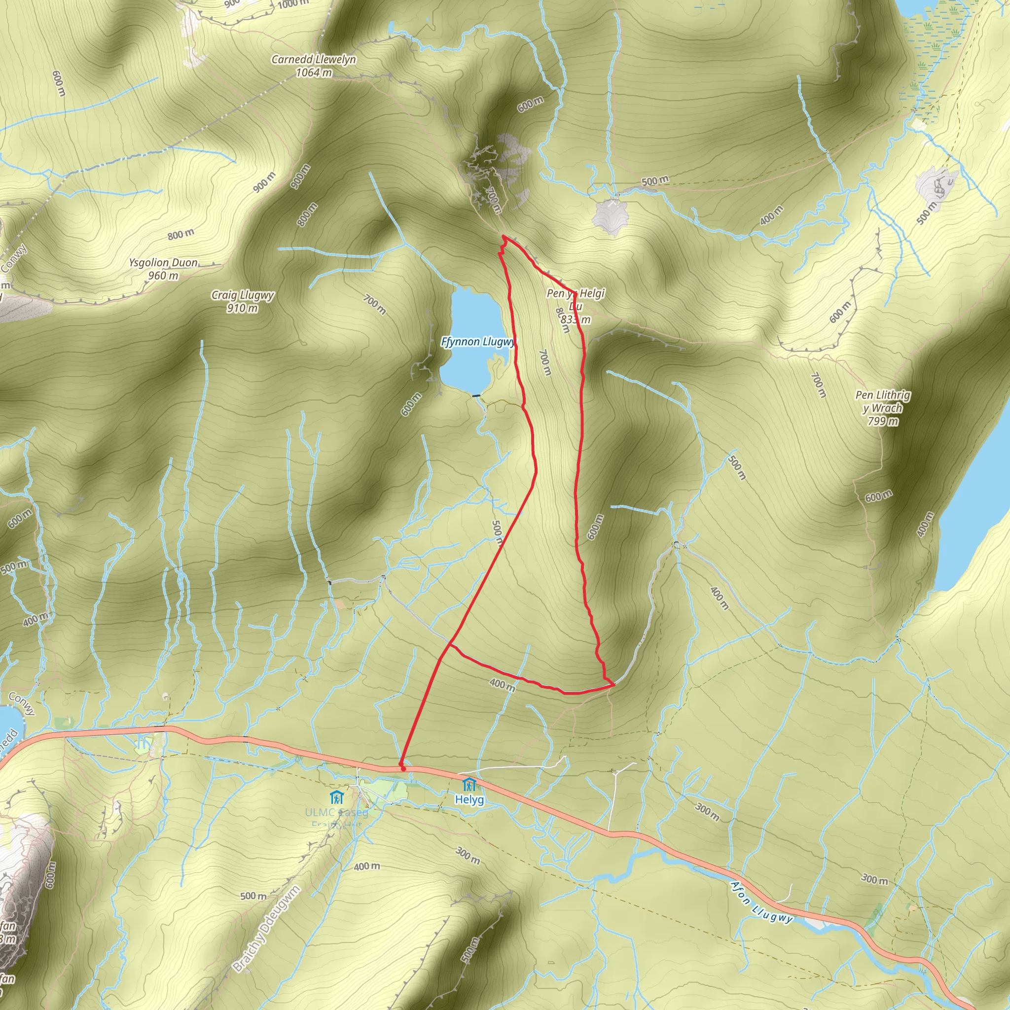 Pen yr Helgi Du from the Ogwen Valley mobile static map