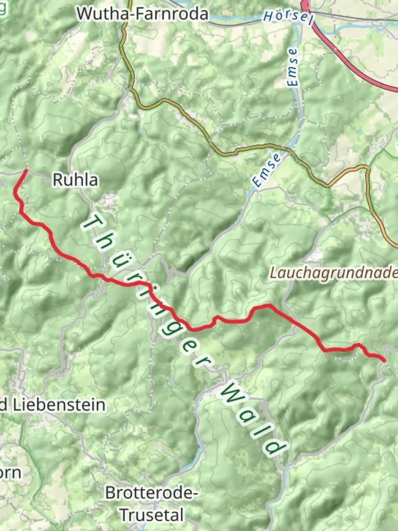 An image depicting the trail Ruhla to Heuberg Walk and its surrounding area.