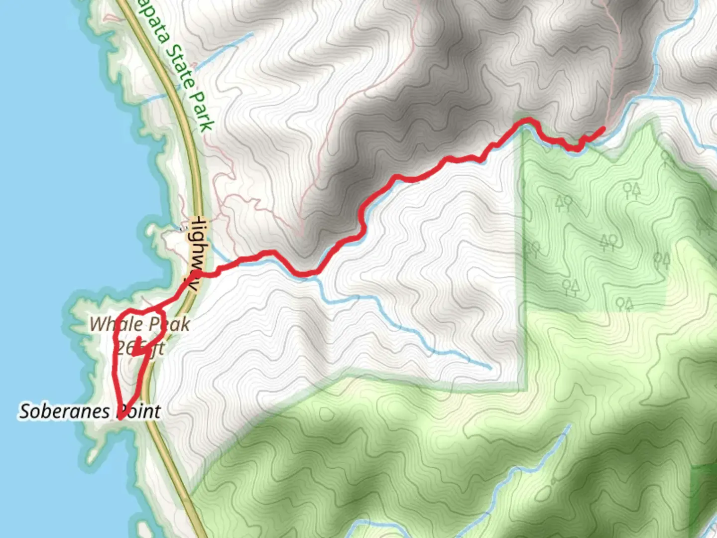 An image depicting the trail Soberanes Canyon Trail and Whale Peak Loop and its surrounding area.