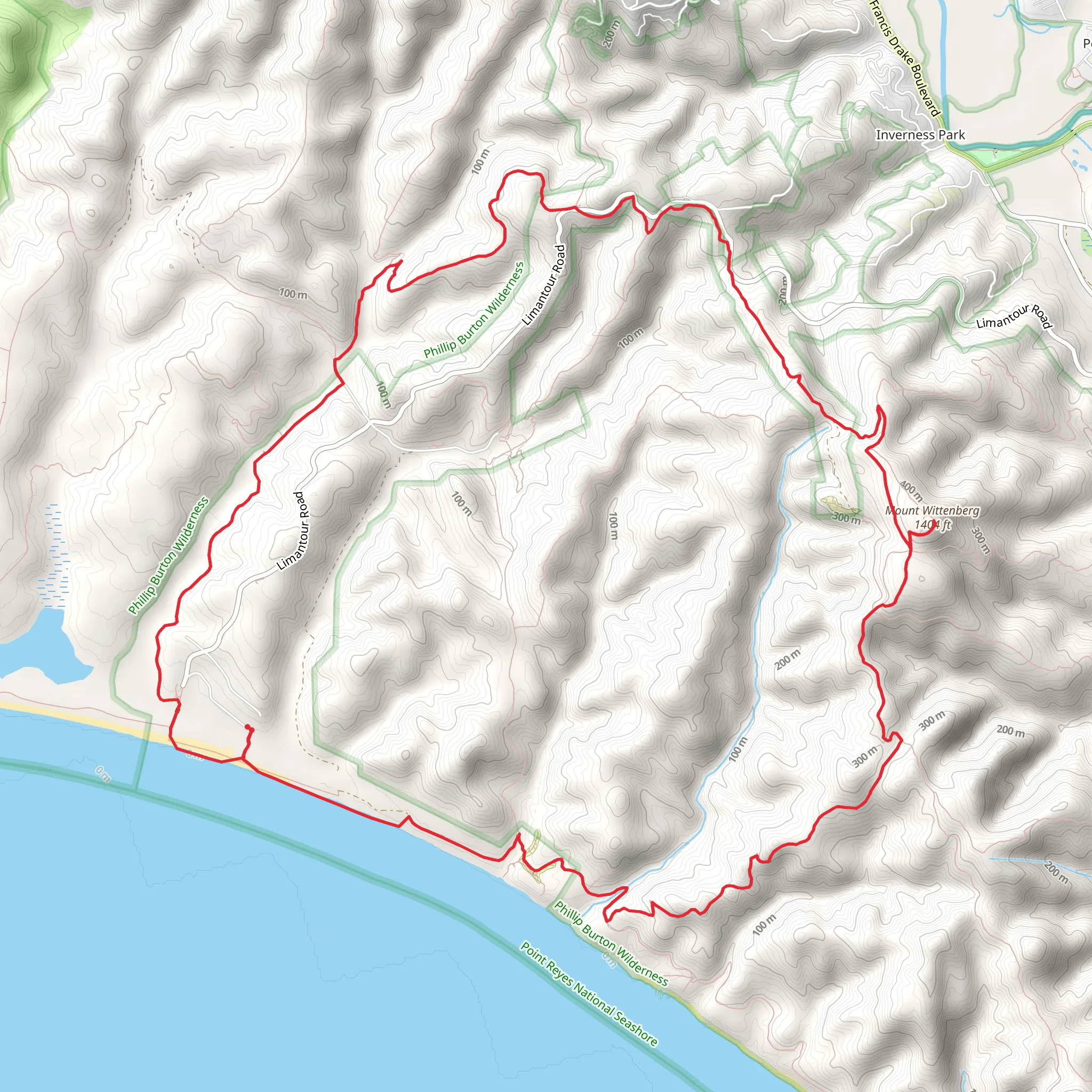 Mount Wittenberg via Beach Access, Bayview and Woodward Valley Loop Trail mobile static map