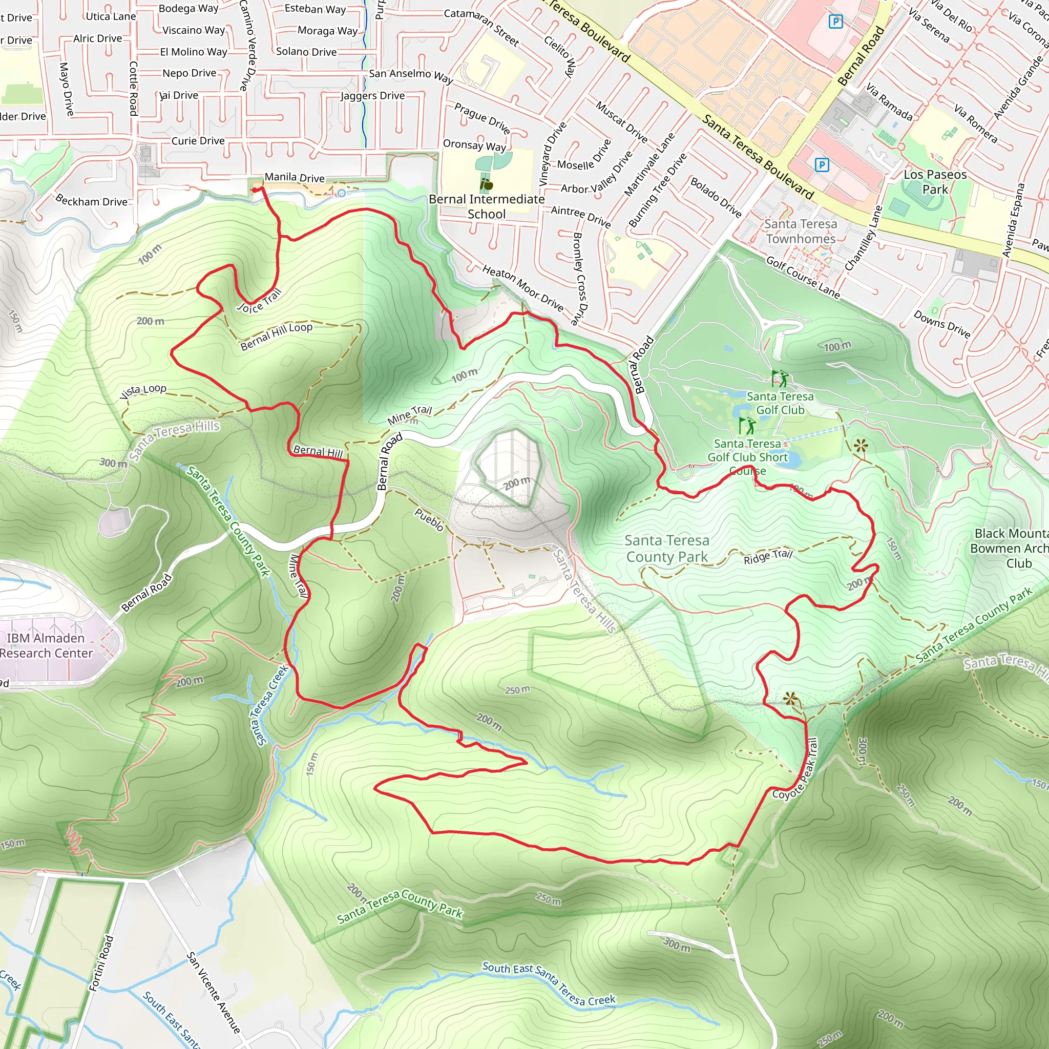 Santa Teresa lake - Coyote Peak - Rocky Ridge Loop Trail mobile static map