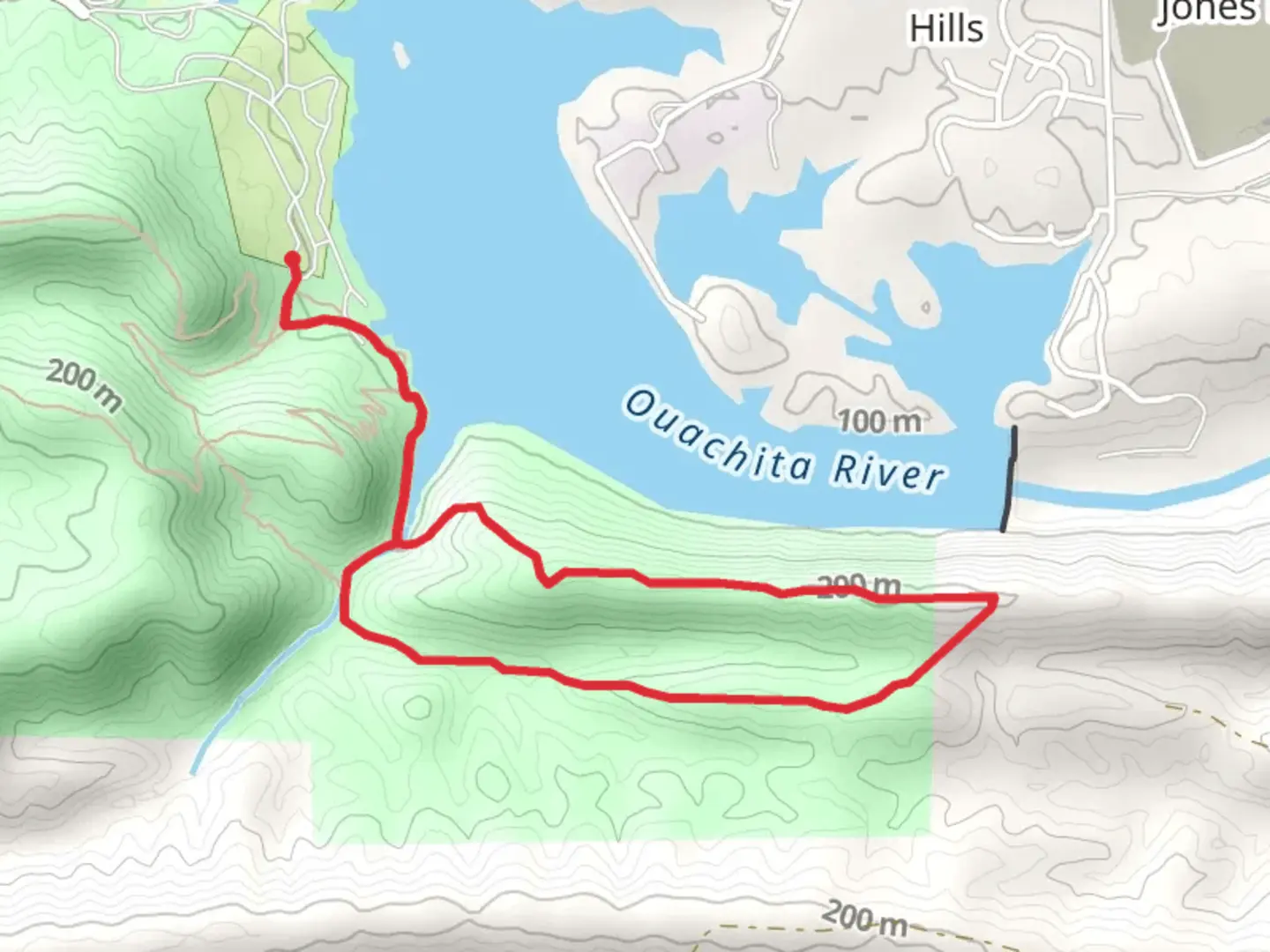 An image depicting the trail Falls Creek Loop via Ouachita River and its surrounding area.