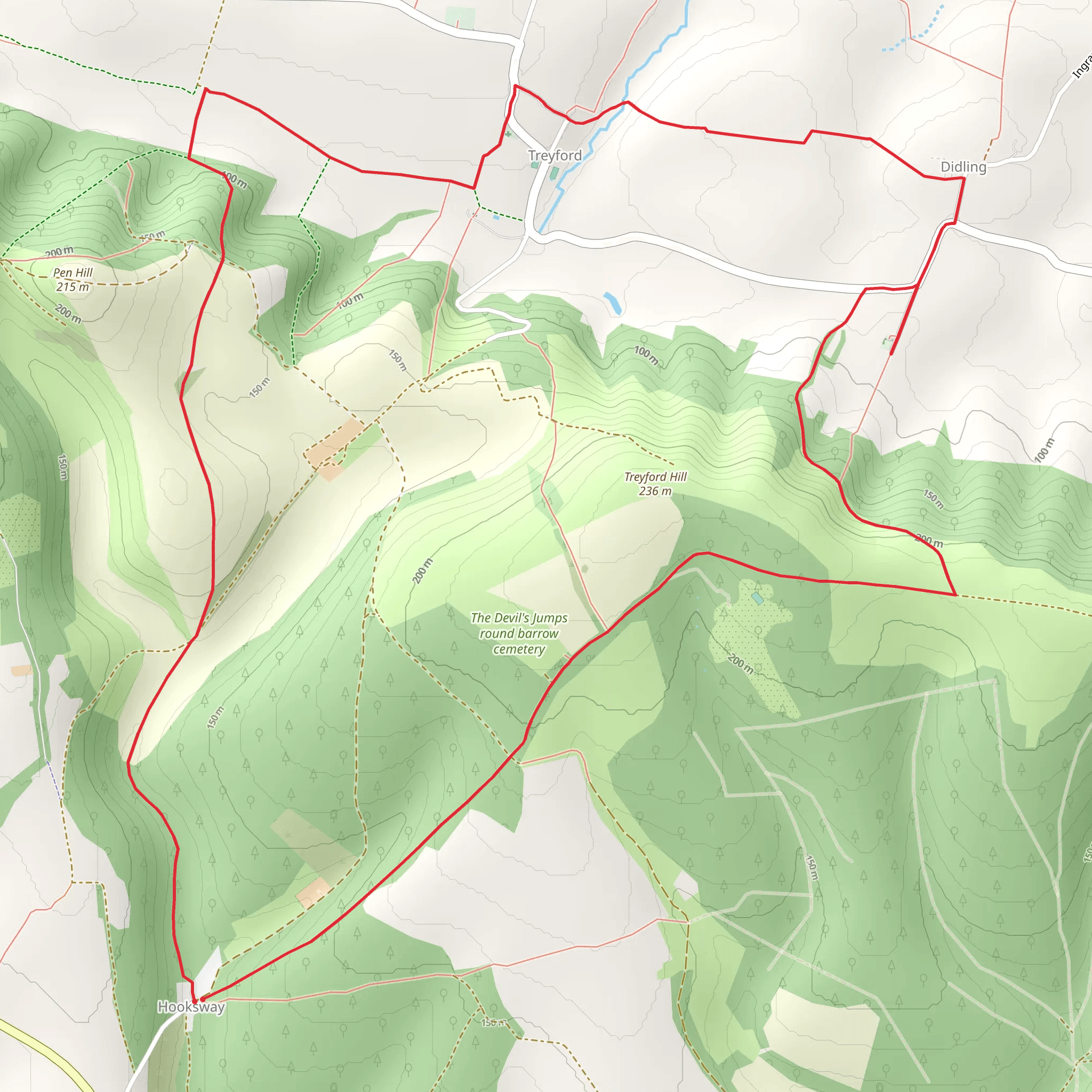 Treyford and Didling from Hooksway mobile static map