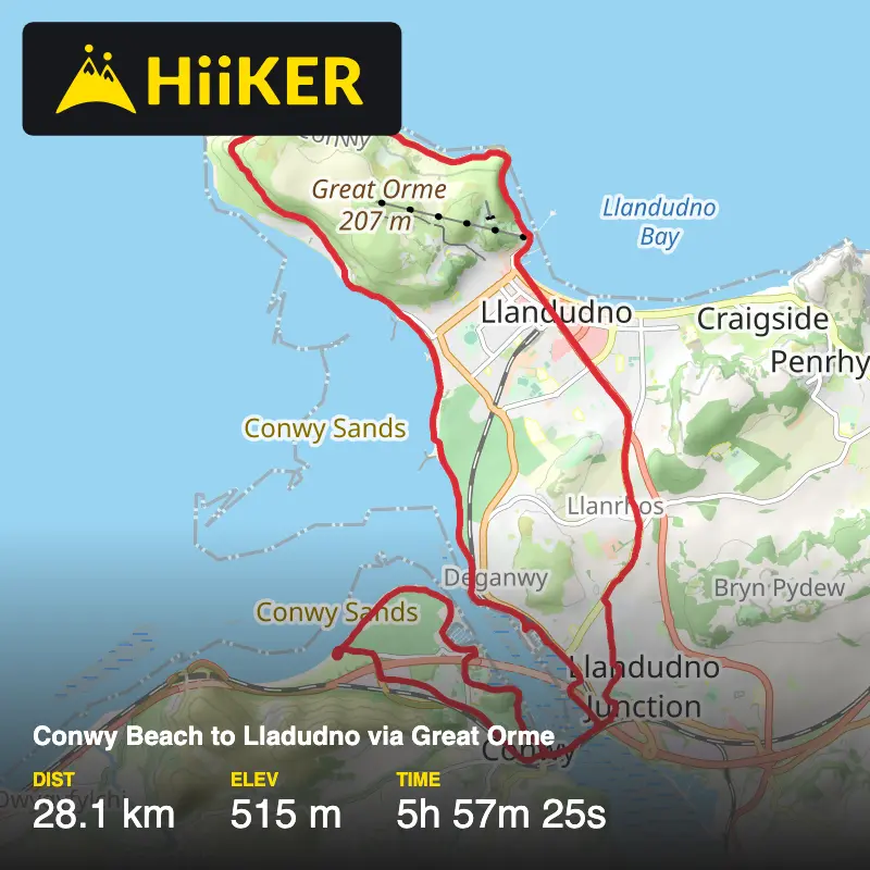 A map preview of the recording Conwy Beach to Lladudno via Great Orme.