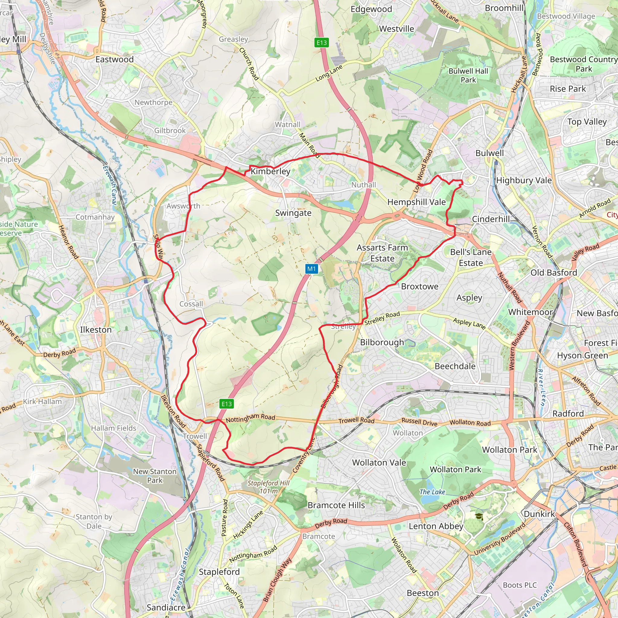 Millennium Park and Phoenix Park Loop via Broxtowe Country Trail mobile static map