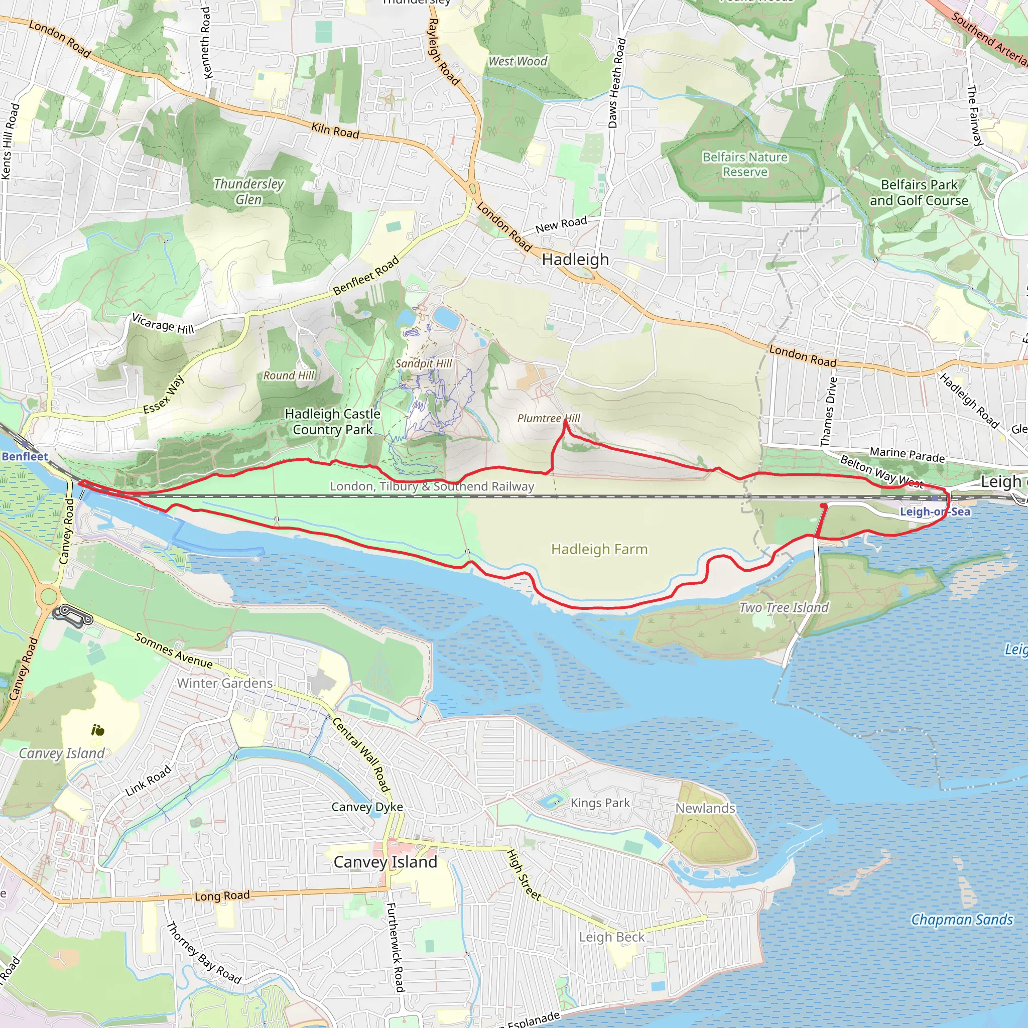Leigh on sea and Hadleigh Castle Country Park Loop mobile static map
