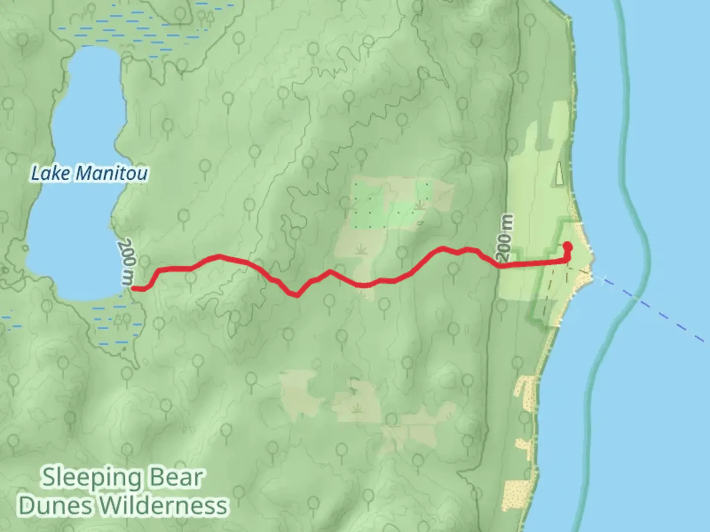 An image depicting the trail Lake Manitou Out and Back and its surrounding area.