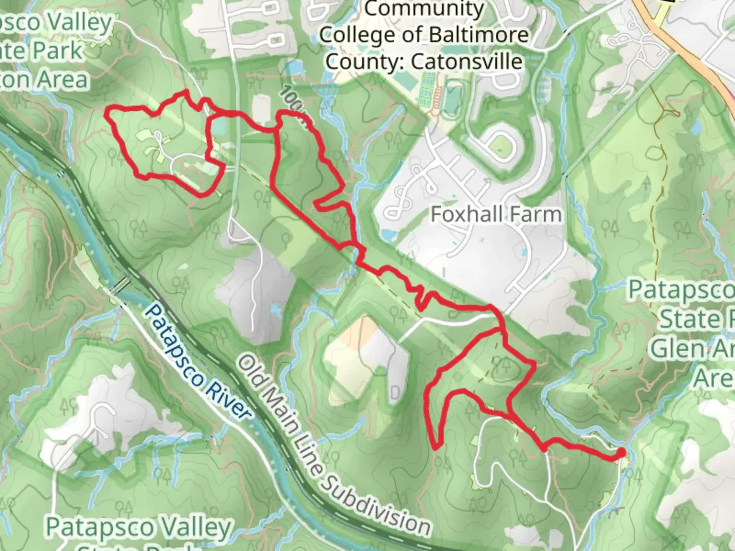 An image depicting the trail Santee Branch, Forest Glen and Vineyard Spring Loop Trail and its surrounding area.