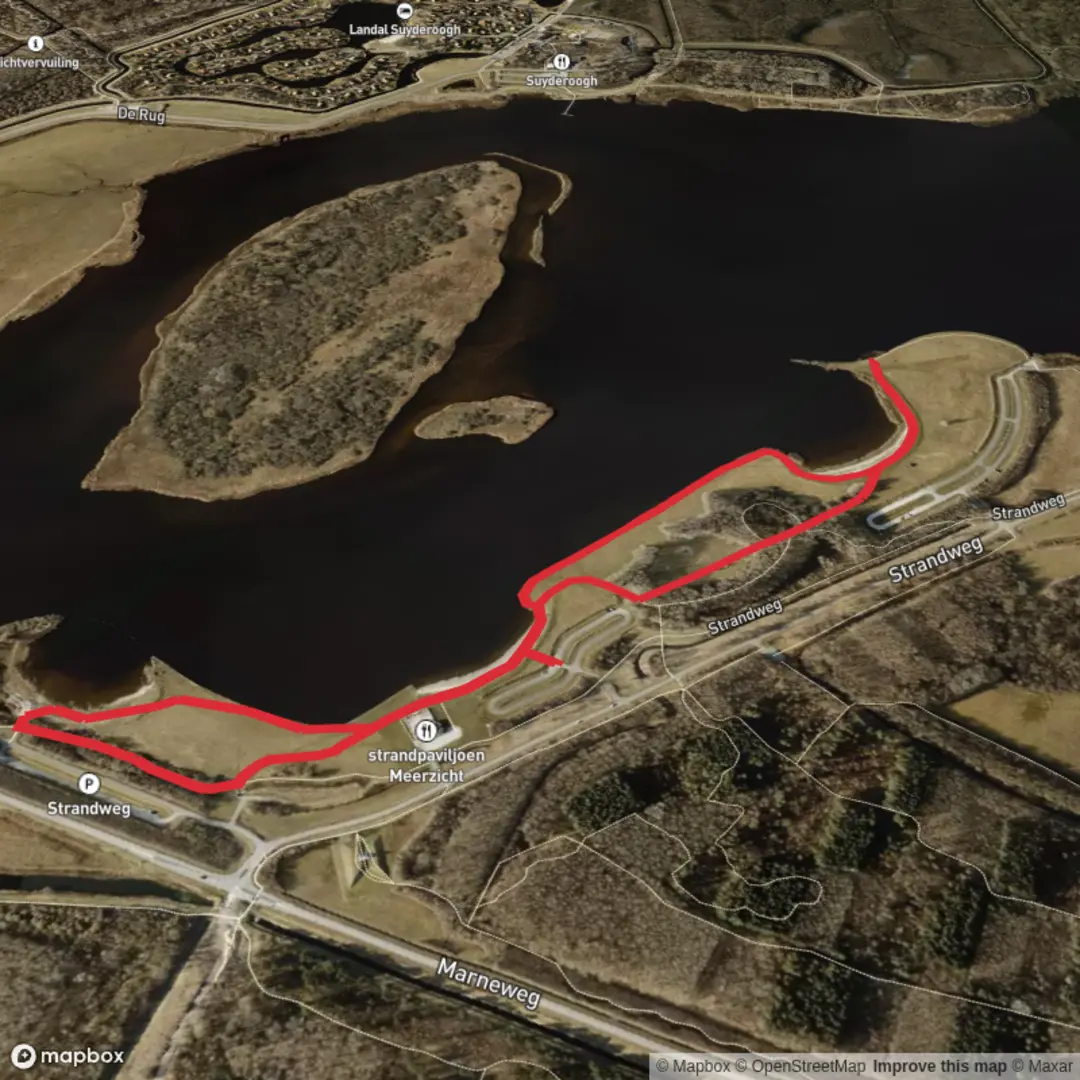 An image depicting the trail Nieuwe Robbengat and Nederlands Kustpad Loop and its surrounding area.
