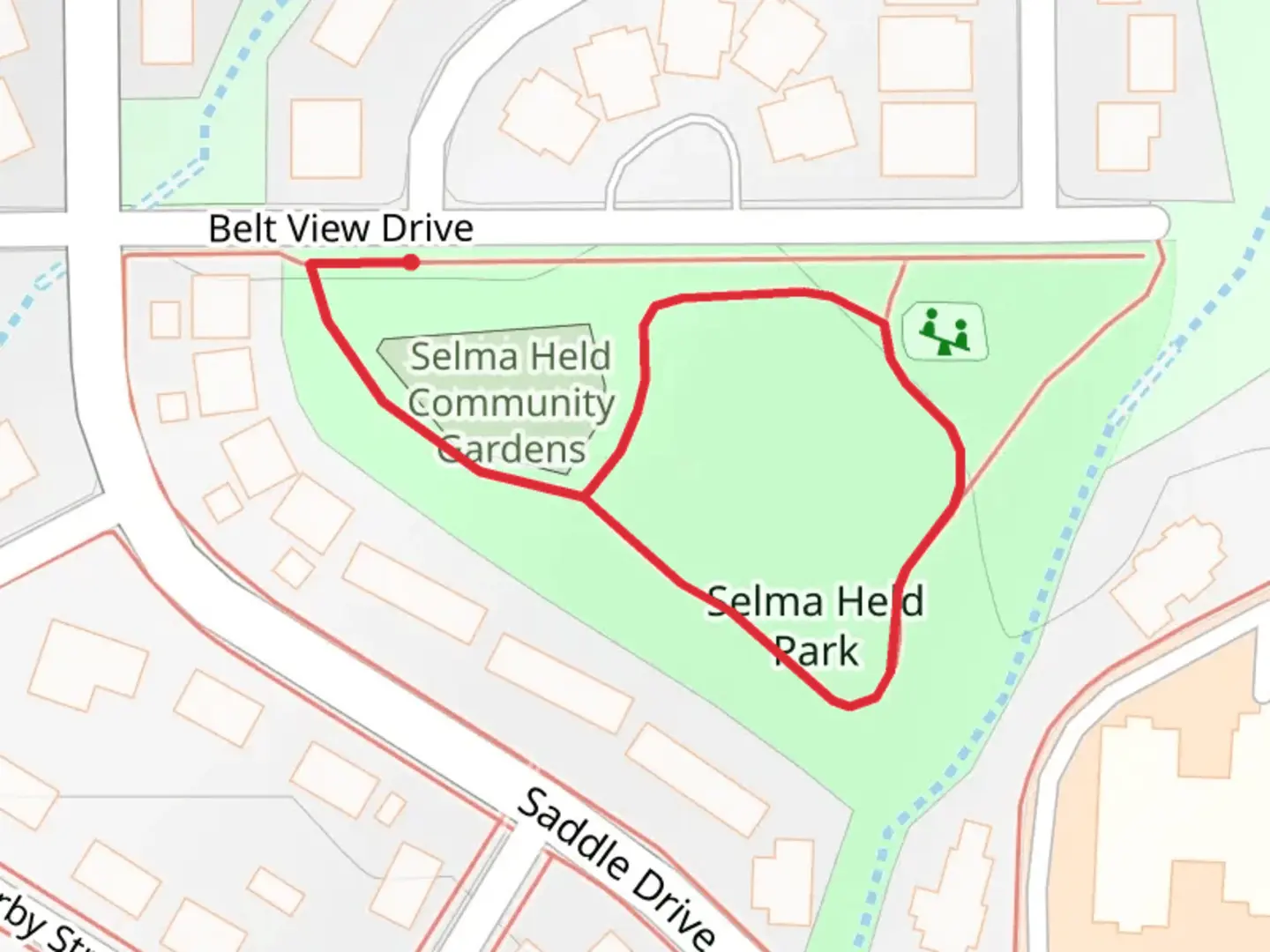 An image depicting the trail Selma Held Park Loop and its surrounding area.