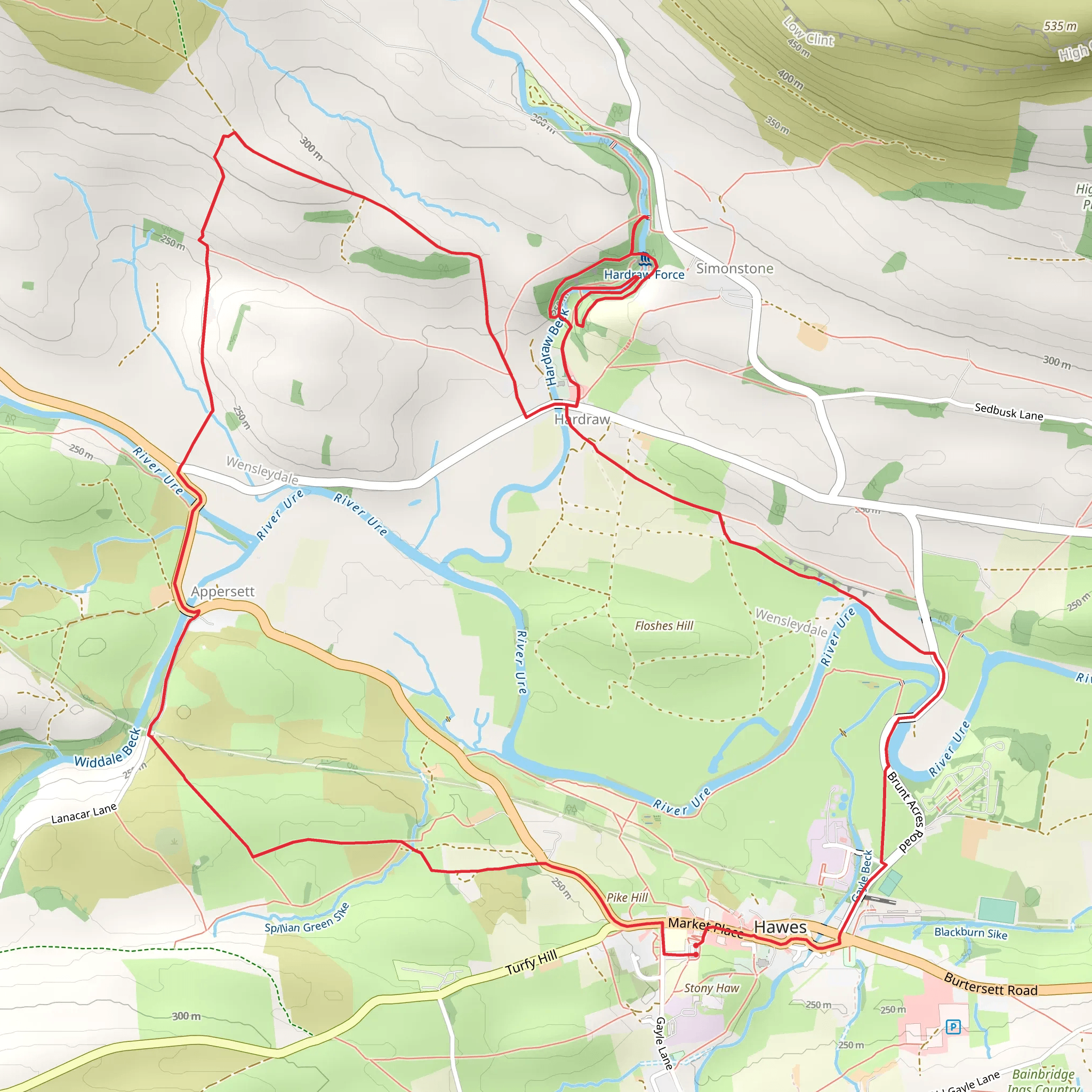 Hardraw Beck and Lady Anne's Way mobile static map