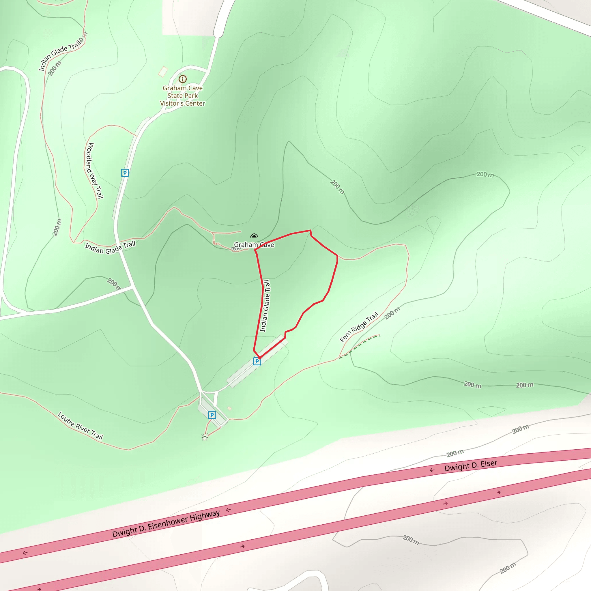 Indian Glade and Graham Cave Loop Trail mobile static map
