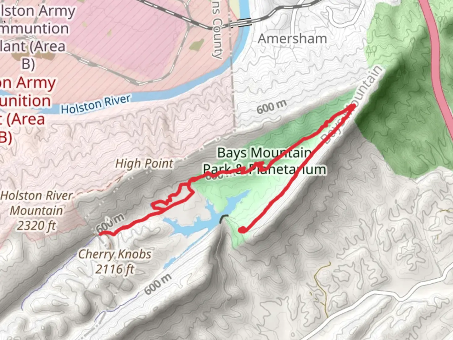 An image depicting the trail Chestnut Trail and Chinquapin Trail - Bays Mountain Park - Planetarium and its surrounding area.