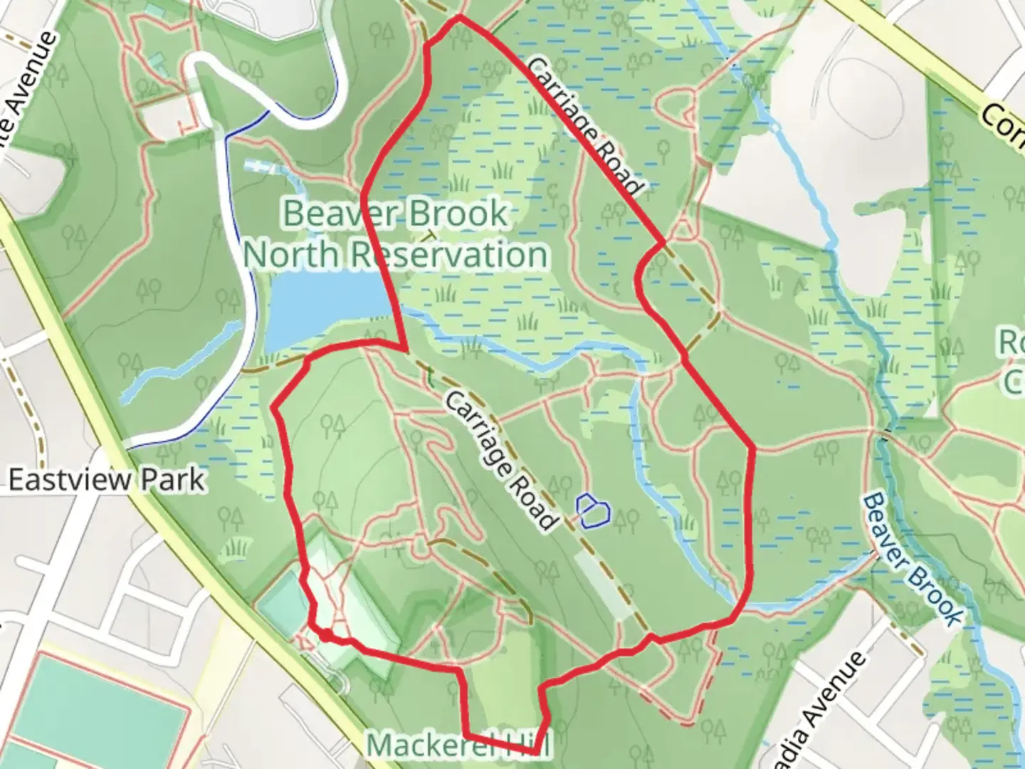 An image depicting the trail Elsie Turner Park and Beaver Brook Loop and its surrounding area.