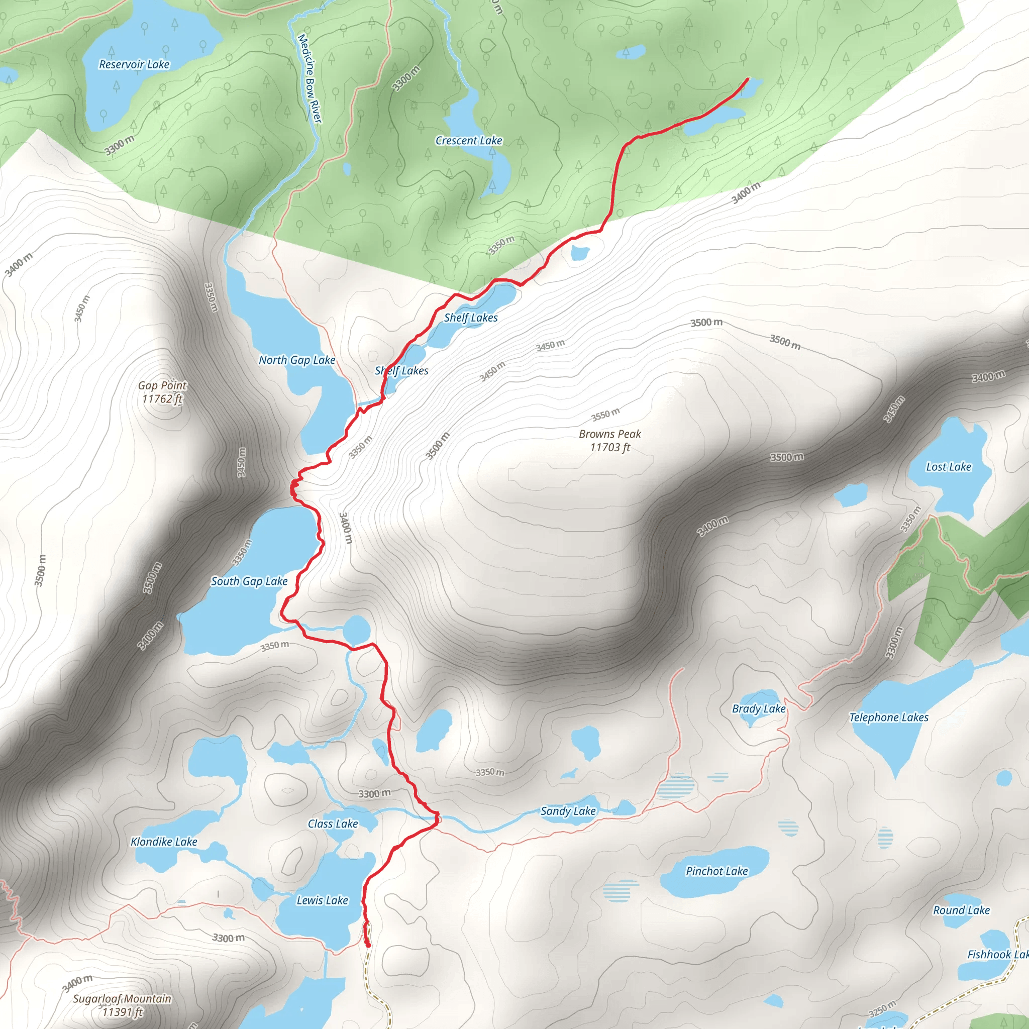 Shelf Lakes Trail mobile static map