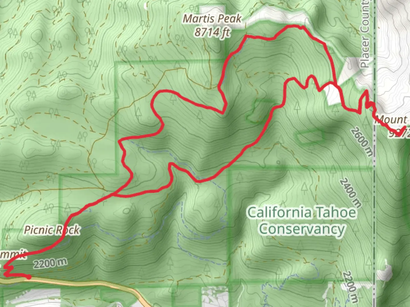 An image depicting the trail Picnic Rock and Mount Baldy via Tahoe Rim Trail and its surrounding area.