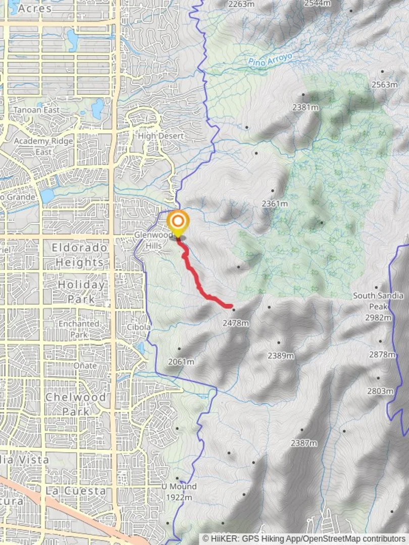 An image depicting the trail Sunset Canyon Route and its surrounding area.