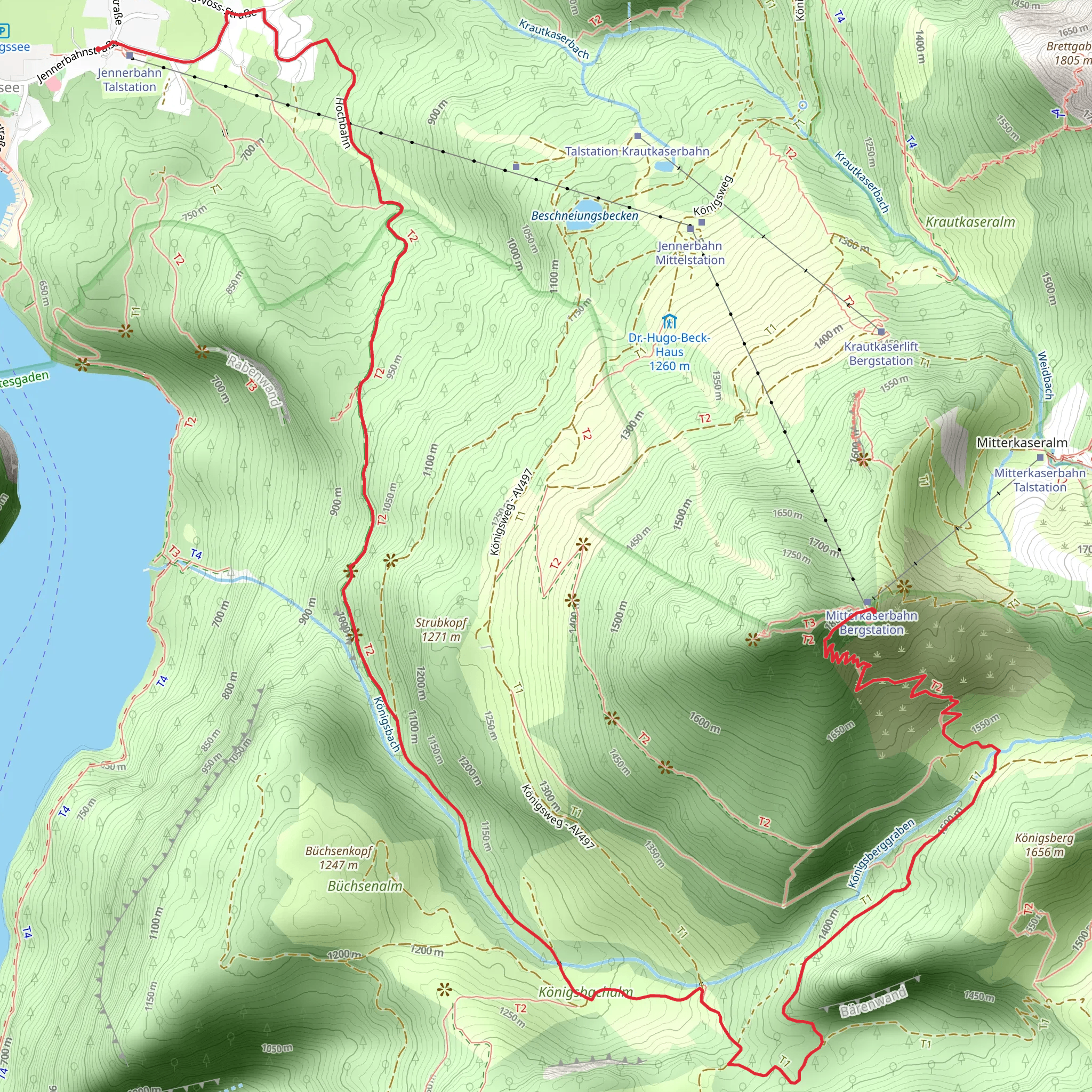 Königssee to Jennerbahn Bergstation Walk via Arnoweg mobile static map