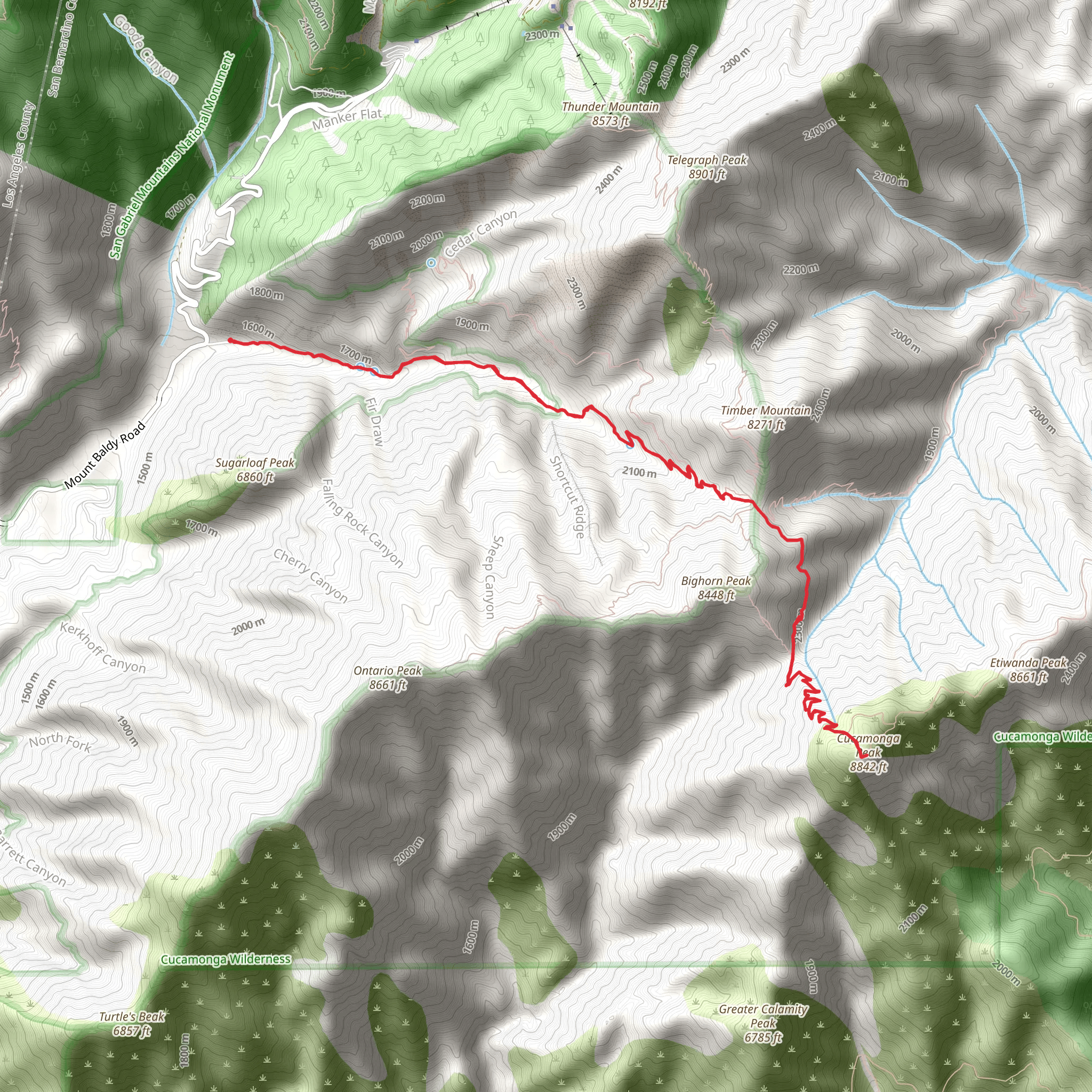Cucamonga Peak via Ice House Canyon Trail mobile static map