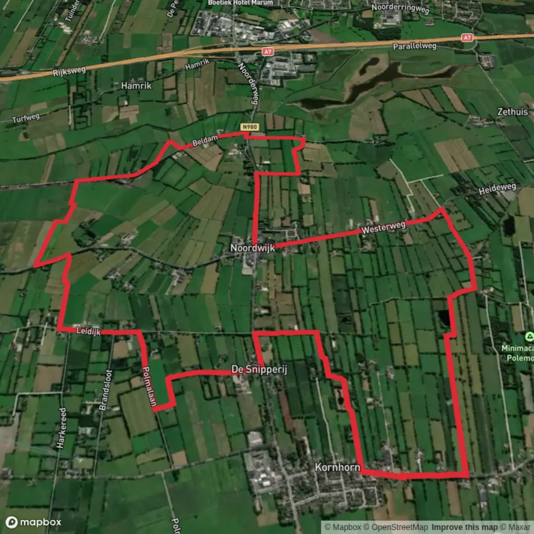 An image depicting the trail Wester Weg and Noorder Weg and its surrounding area.