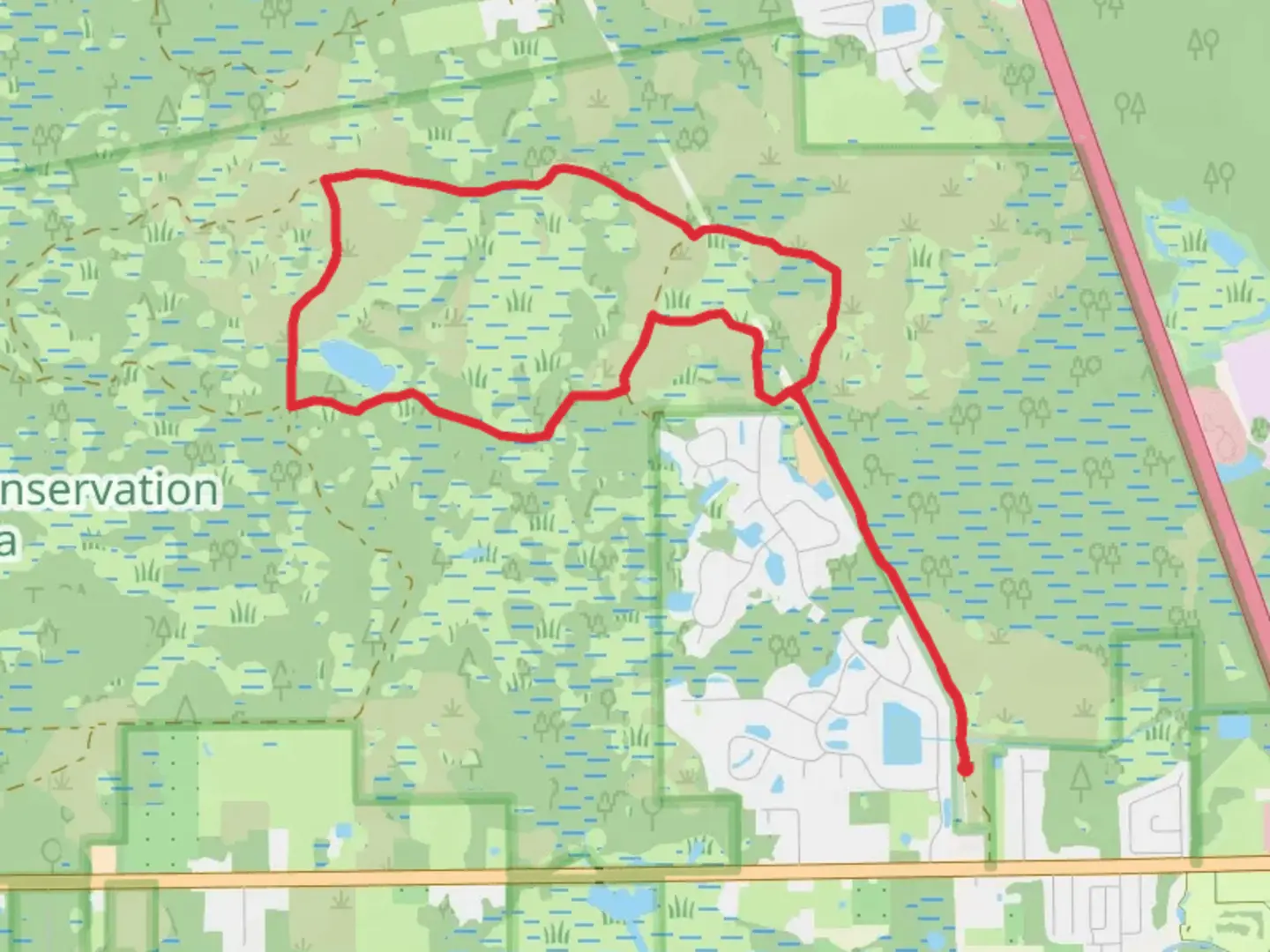 An image depicting the trail Freshwater Lake via Blake Lee Loop Trail and its surrounding area.