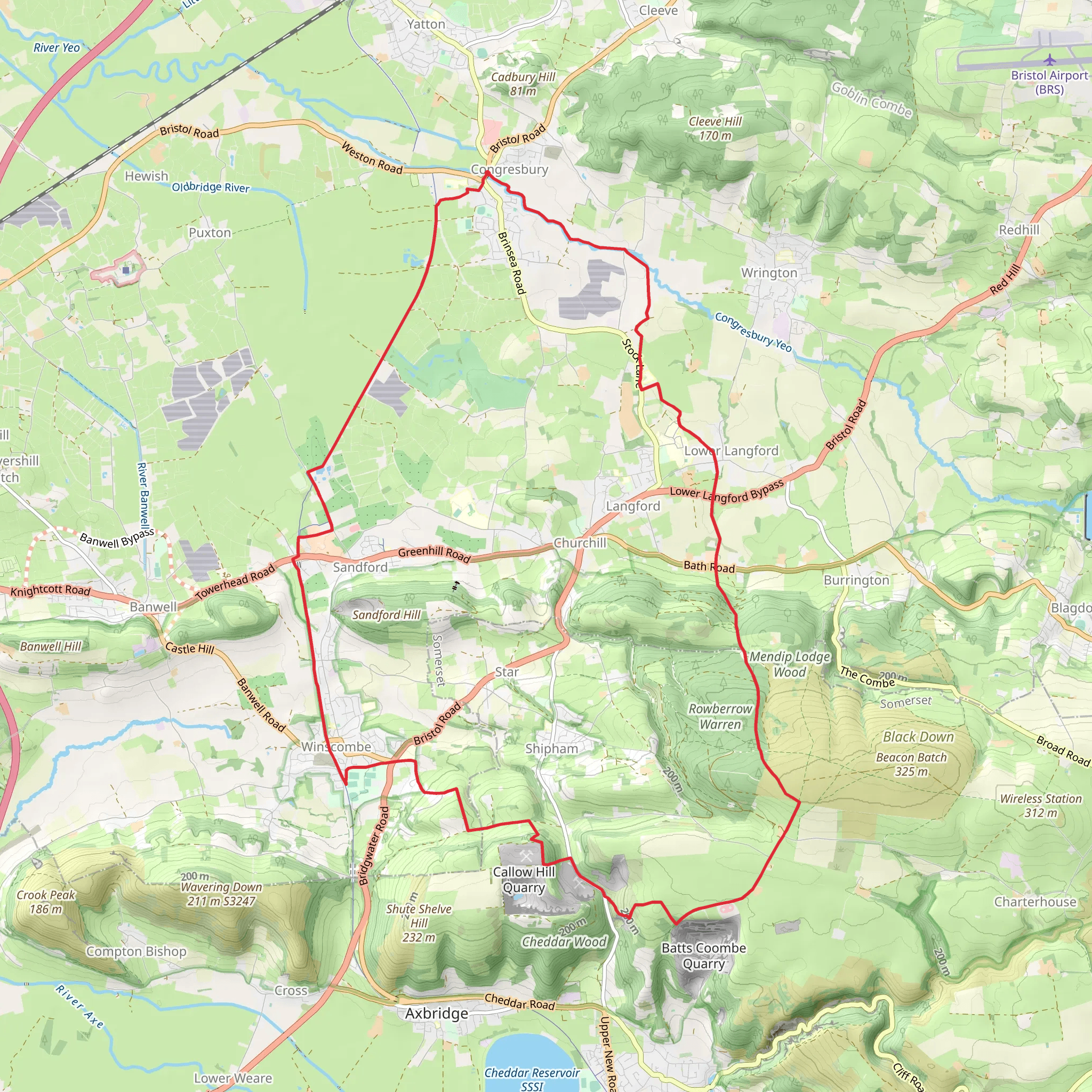 Congresbury to Winscombe Loop via Rowberrow Warren Wood mobile static map