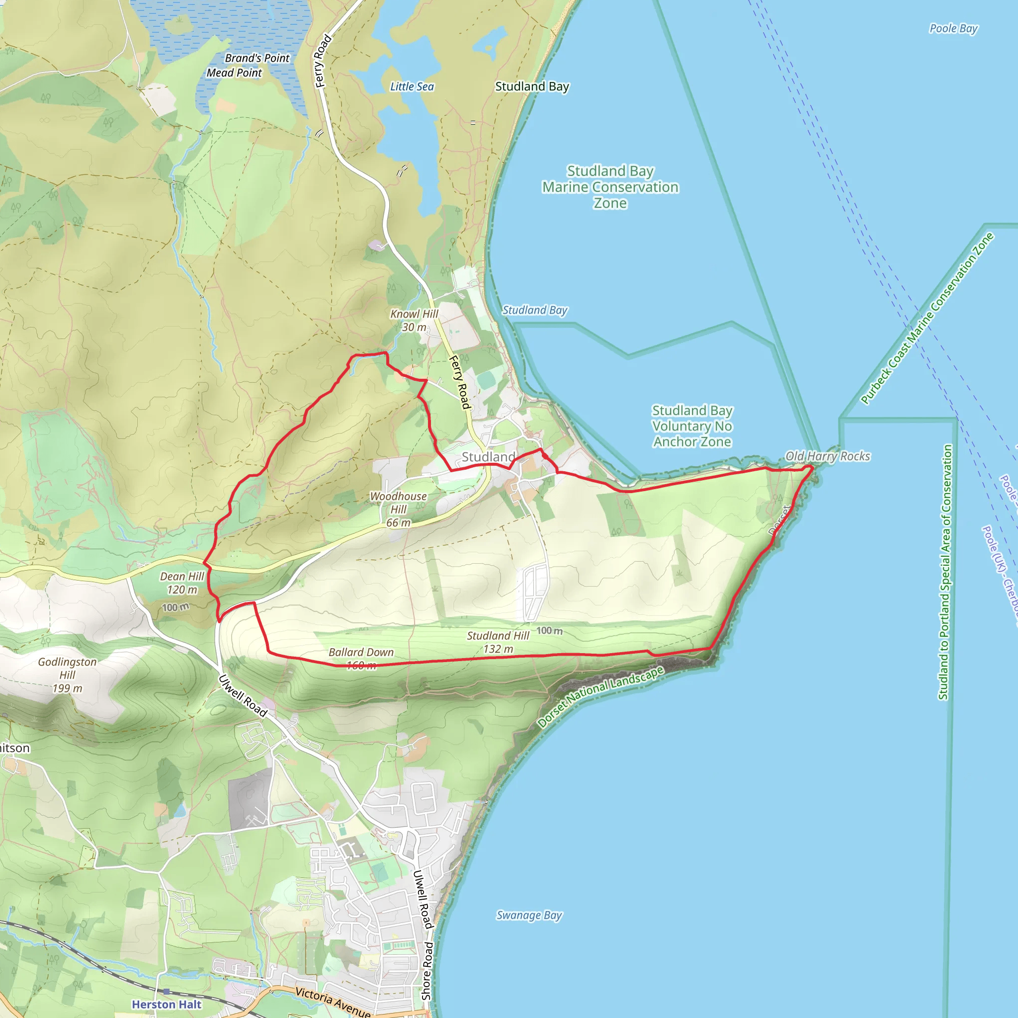 Agglestone and Old Harry Rocks from Studland mobile static map