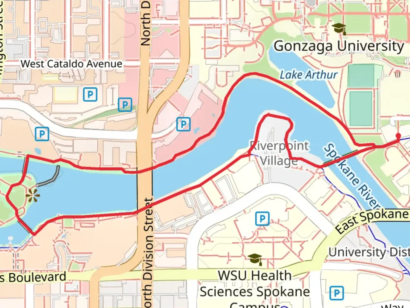 An image depicting the trail River Walk and Spokane River Centennial Loop Trail and its surrounding area.