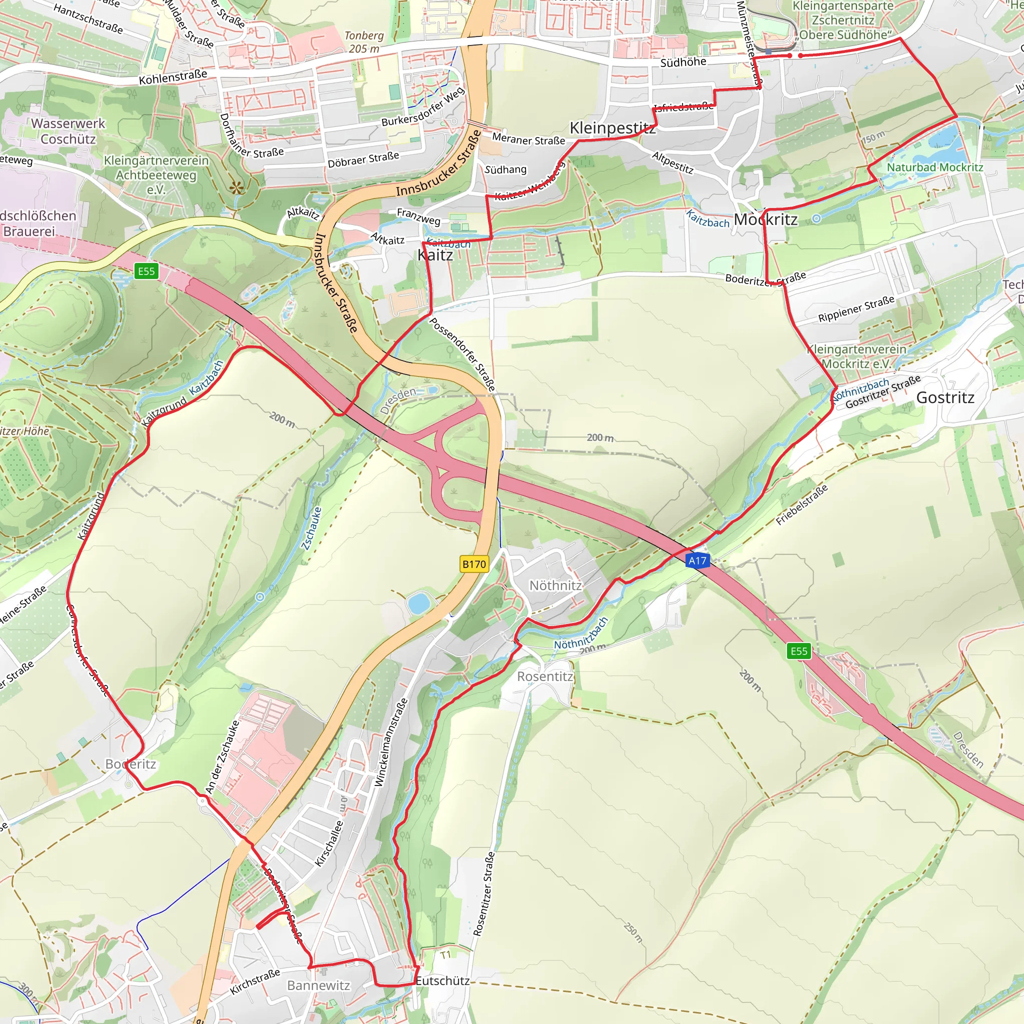 Kaitzbach and Rundweg Bannewitz mobile static map