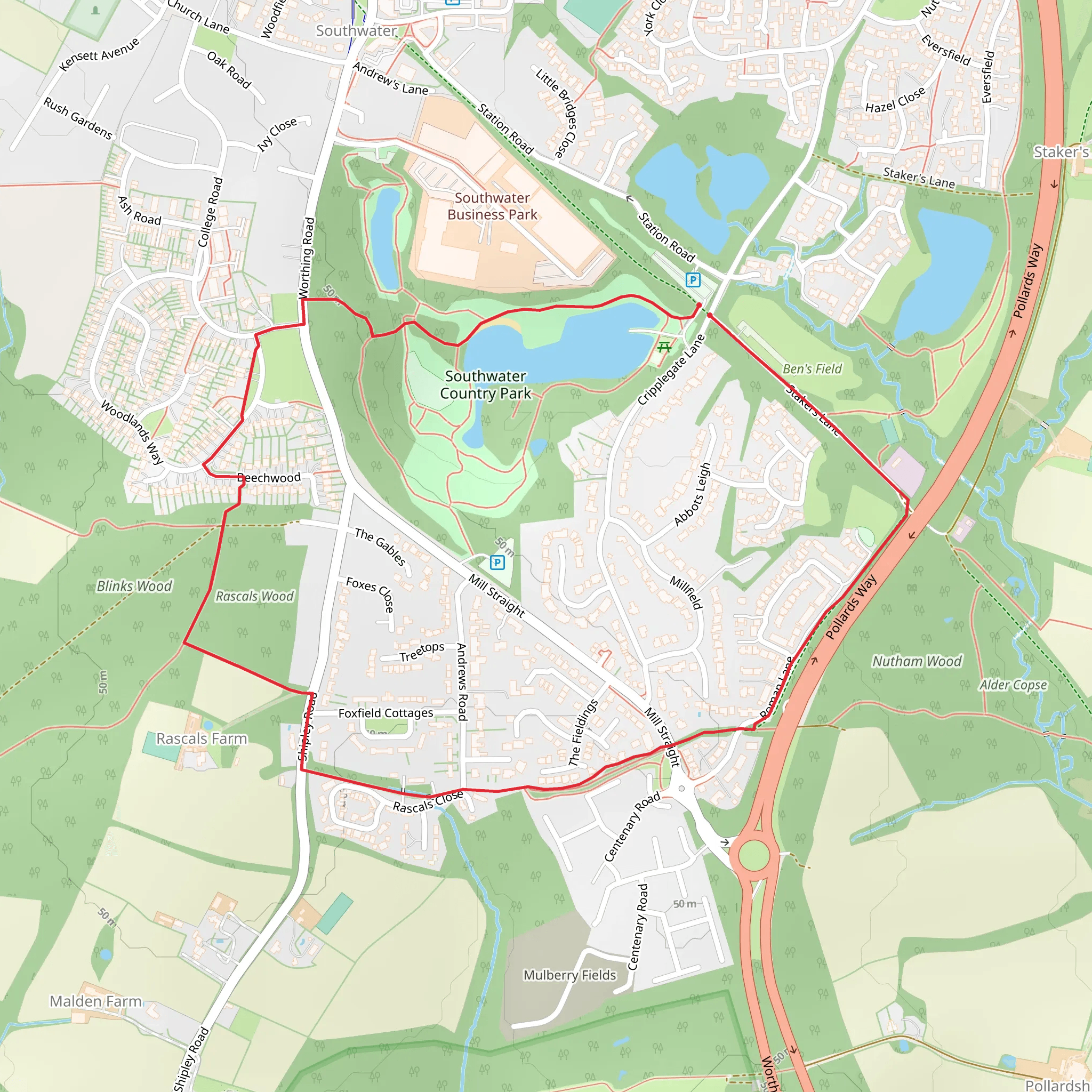 Southwater Country Park Loop mobile static map