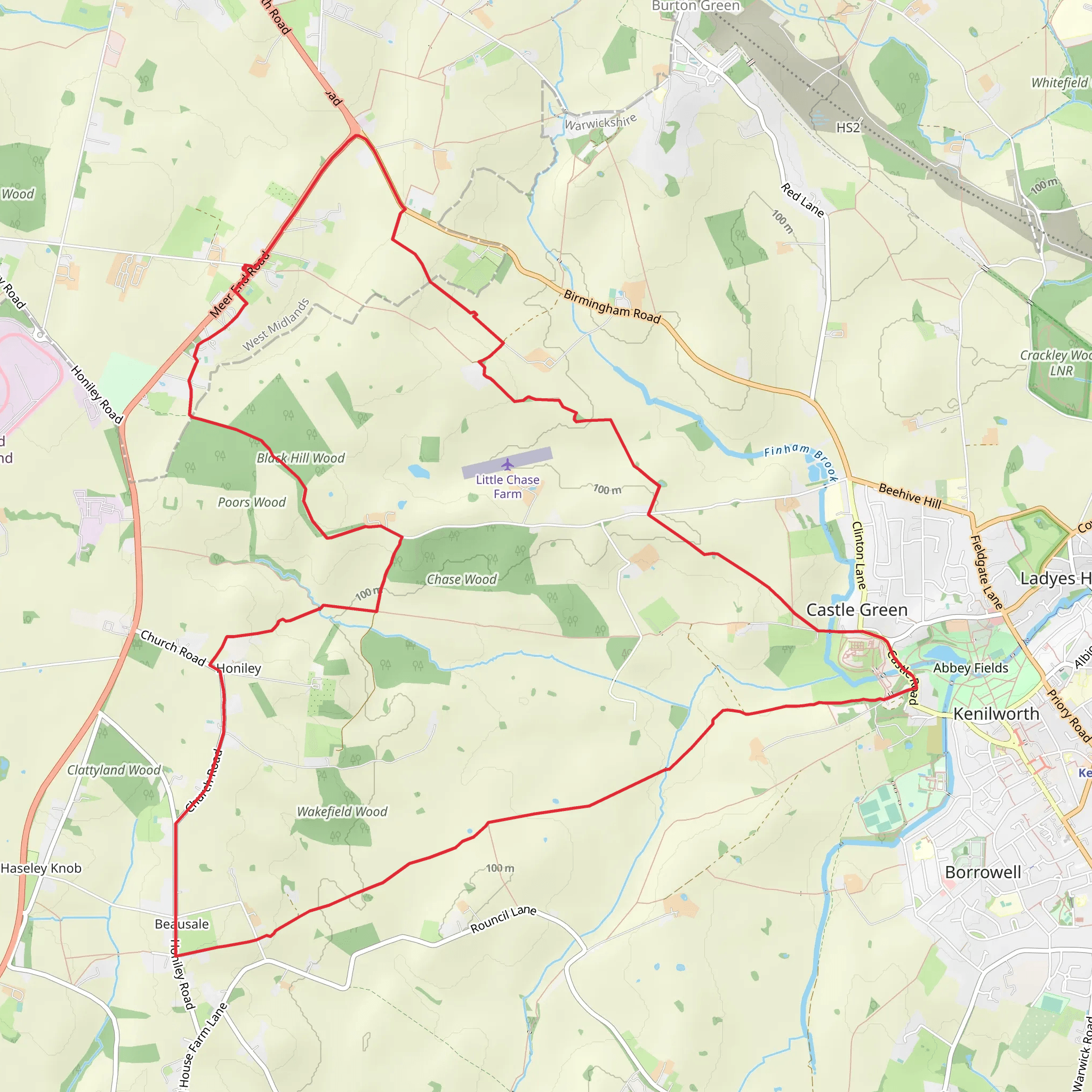 Honiley, Beausale and Kenilworth Loop via Kenilworth Castle mobile static map