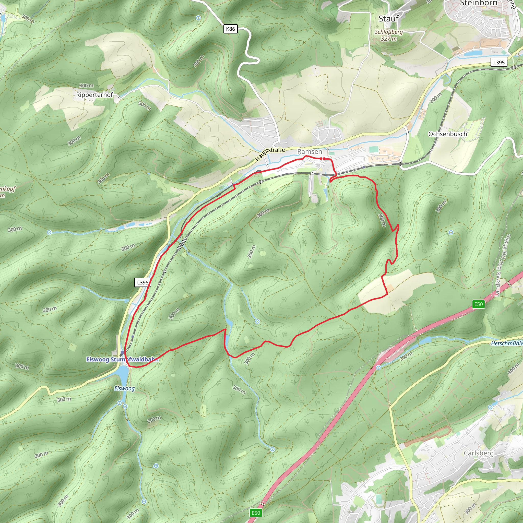 Lauberhof and Stumpfwaldbahn Loop via Pfälzerwald Blauer Balken mobile static map