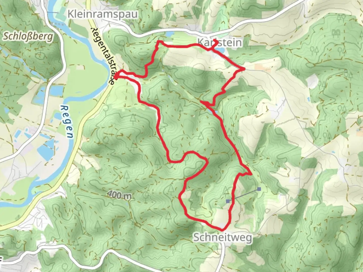 An image depicting the trail Karlsteiner Bach via Wanderfreunde Regenstauf and its surrounding area.