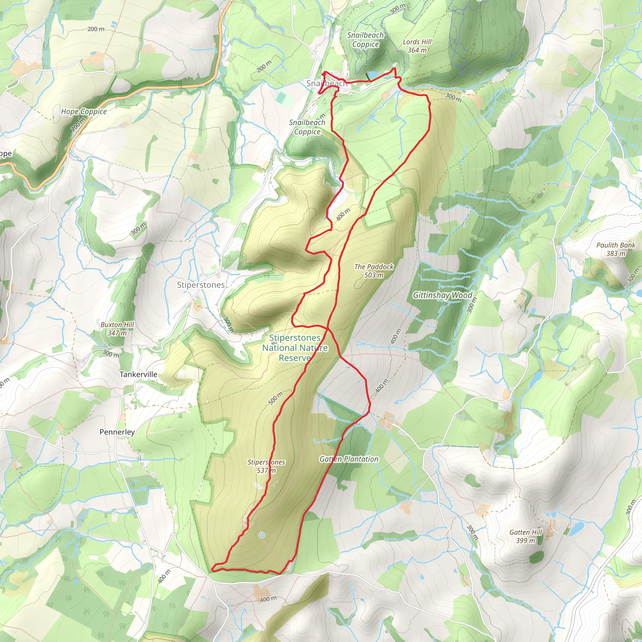 Stiperstones NNR, Cranberry Rock and Gatten Plantation Loop mobile static map
