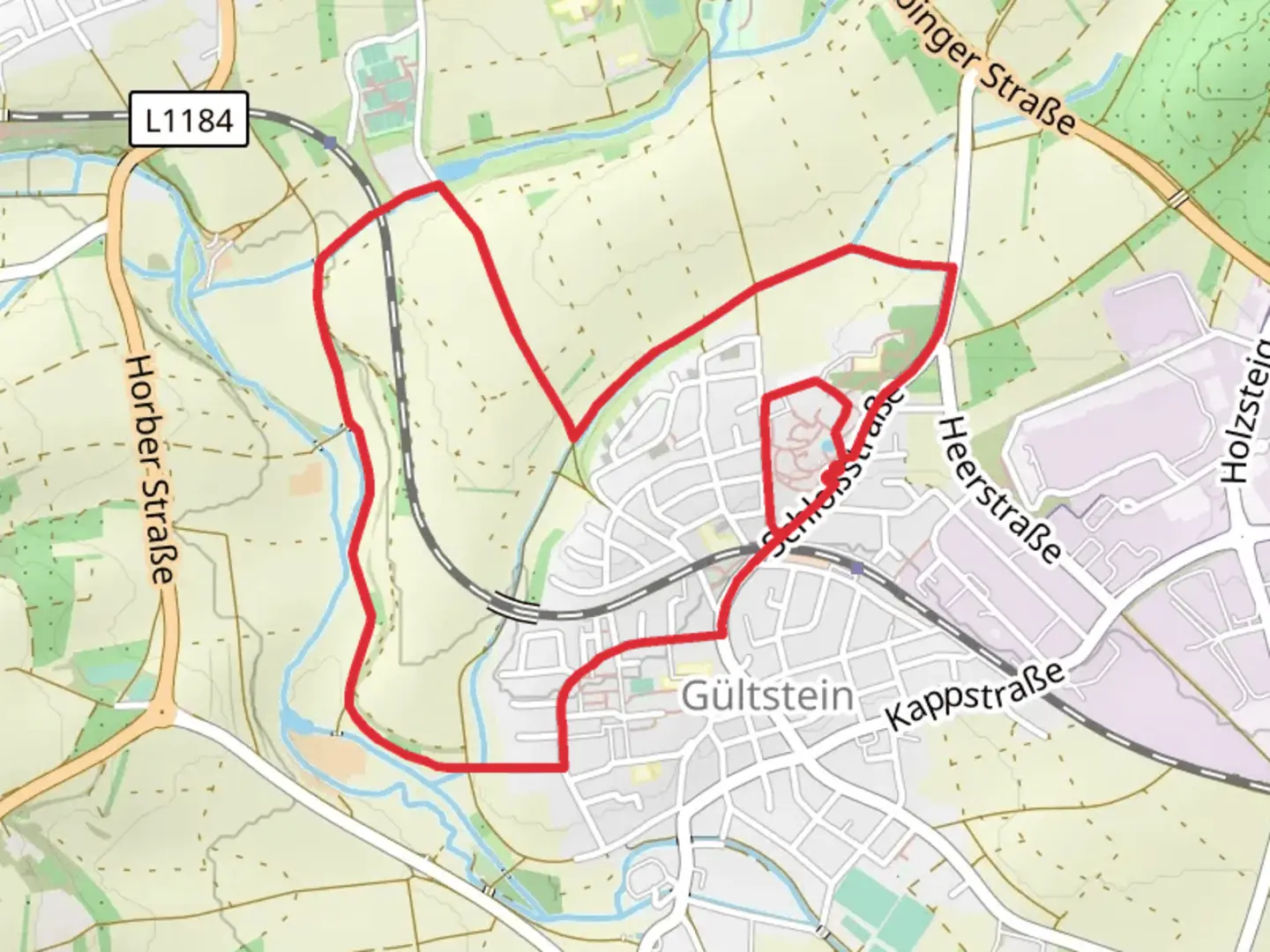An image depicting the trail Gültstein Loop via Schloss Gültstein and its surrounding area.