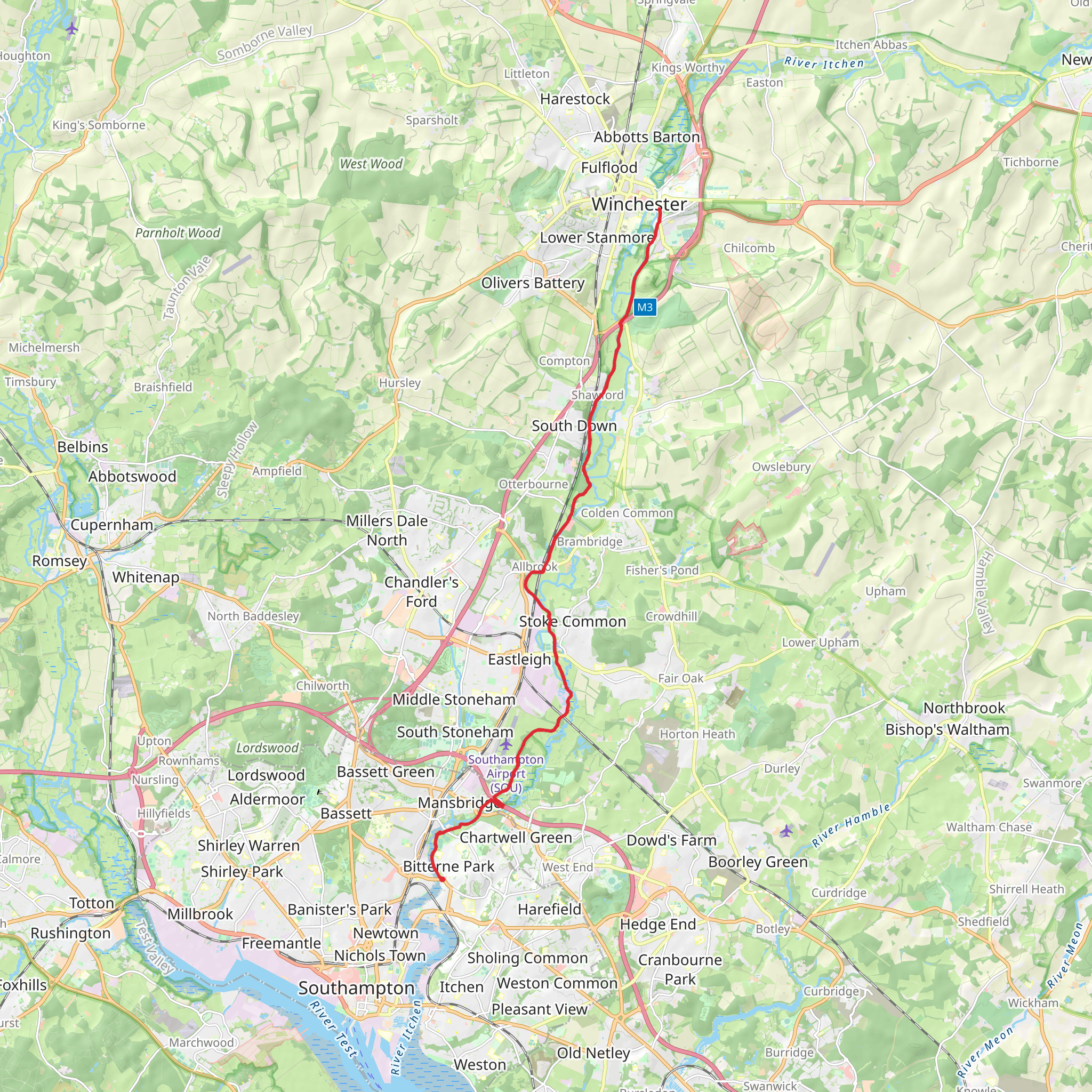 Bitterne to Winchester Walk mobile static map