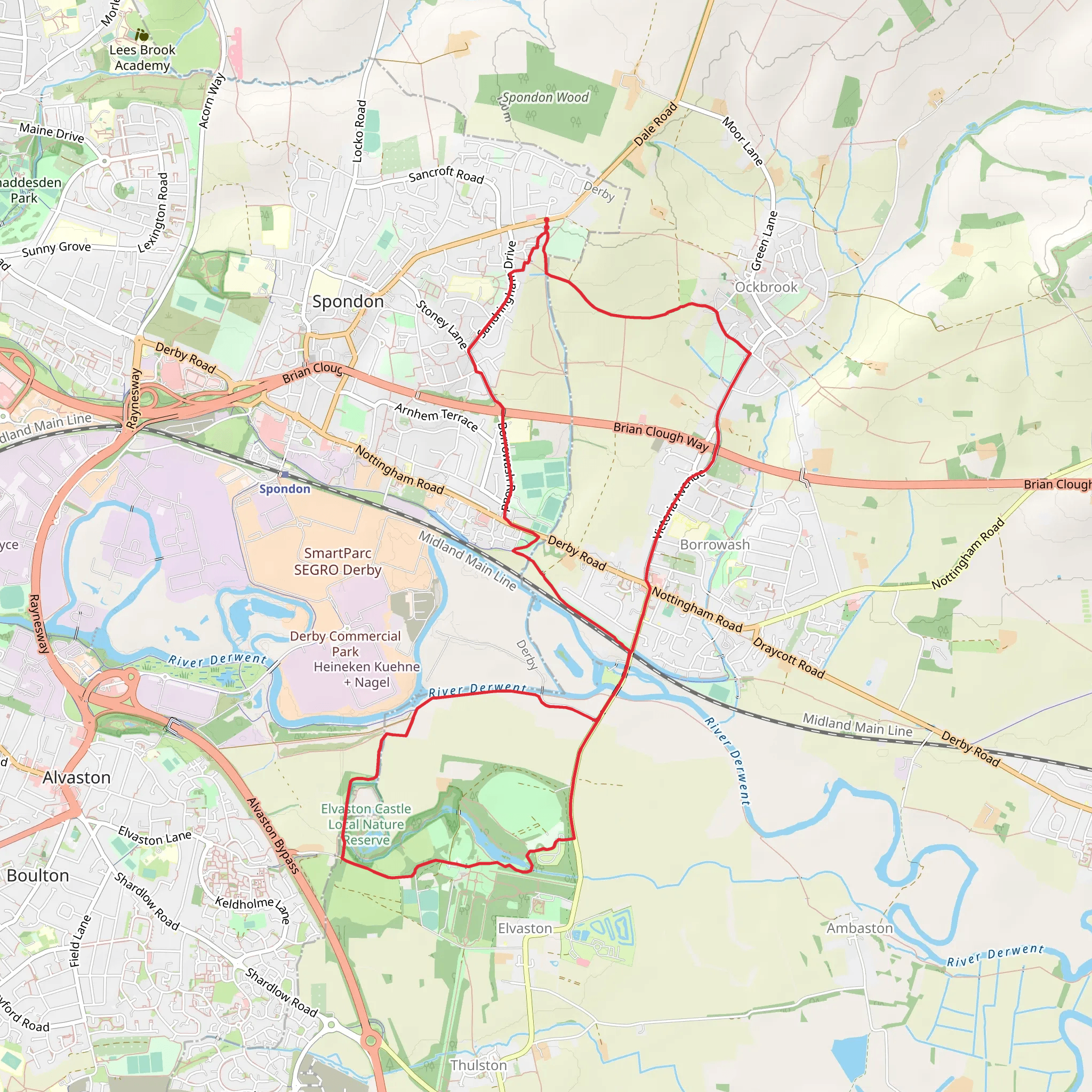 Borrowash and Elvaston Castle Loop mobile static map