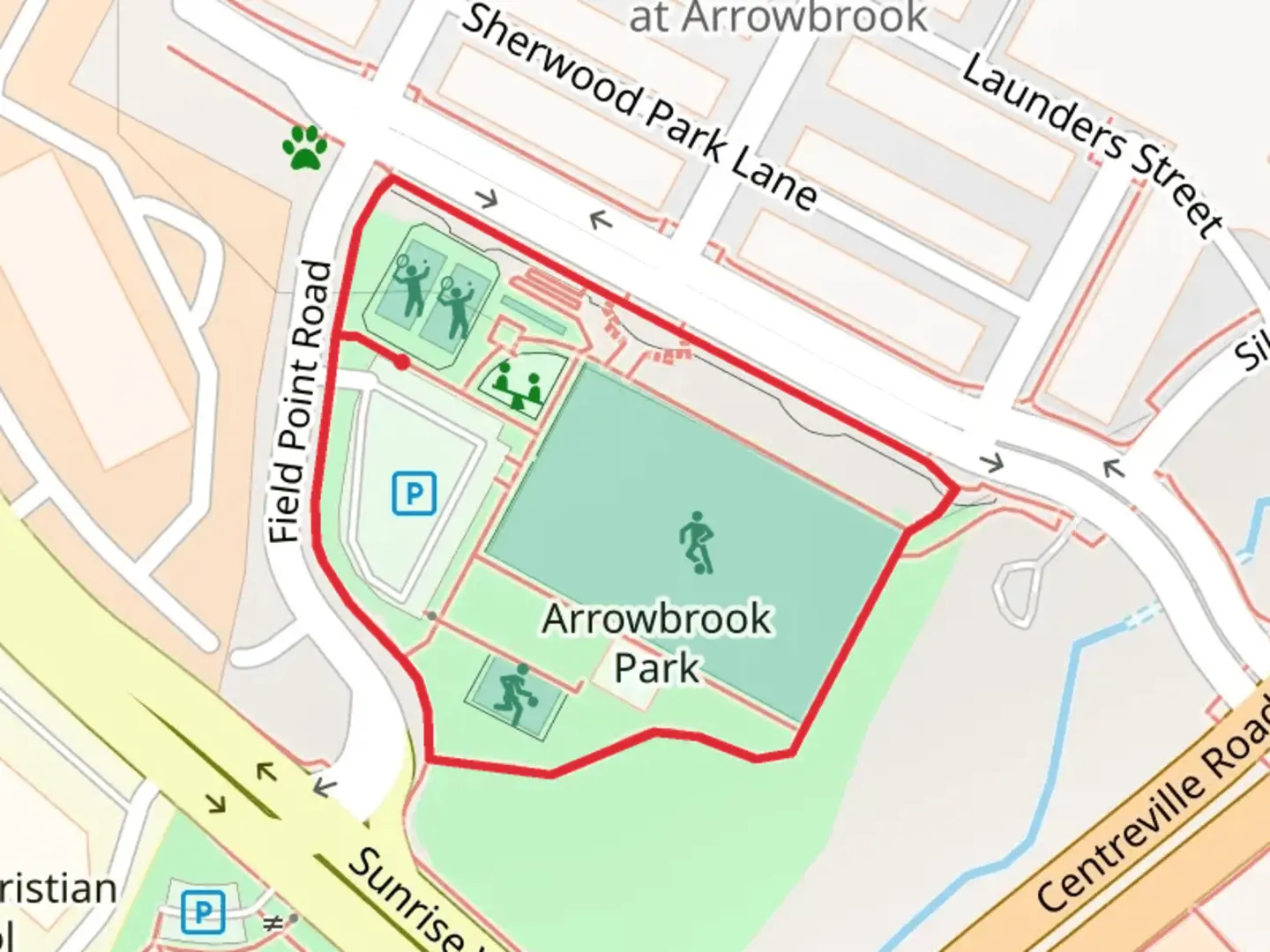 An image depicting the trail Arrowbrook Park Loop and its surrounding area.