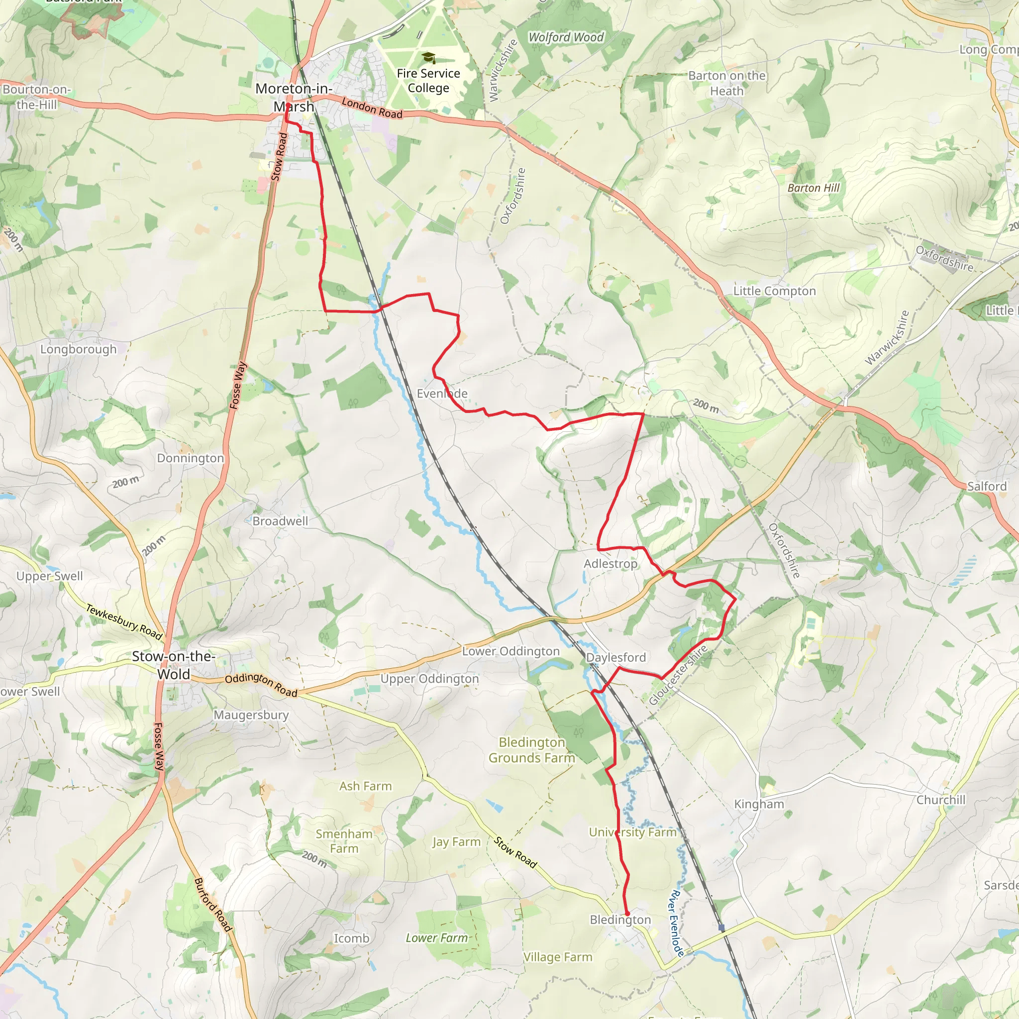 Bledington to Moreton in Marsh Walk mobile static map