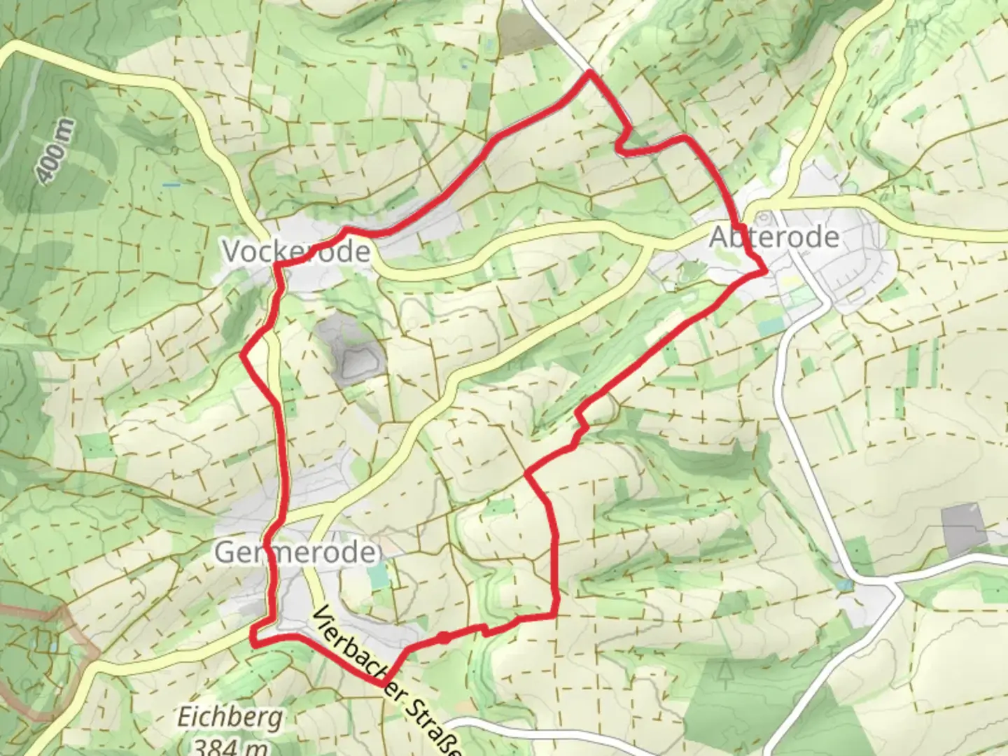 An image depicting the trail Germerode, Abterode and Vockeröde Loop and its surrounding area.