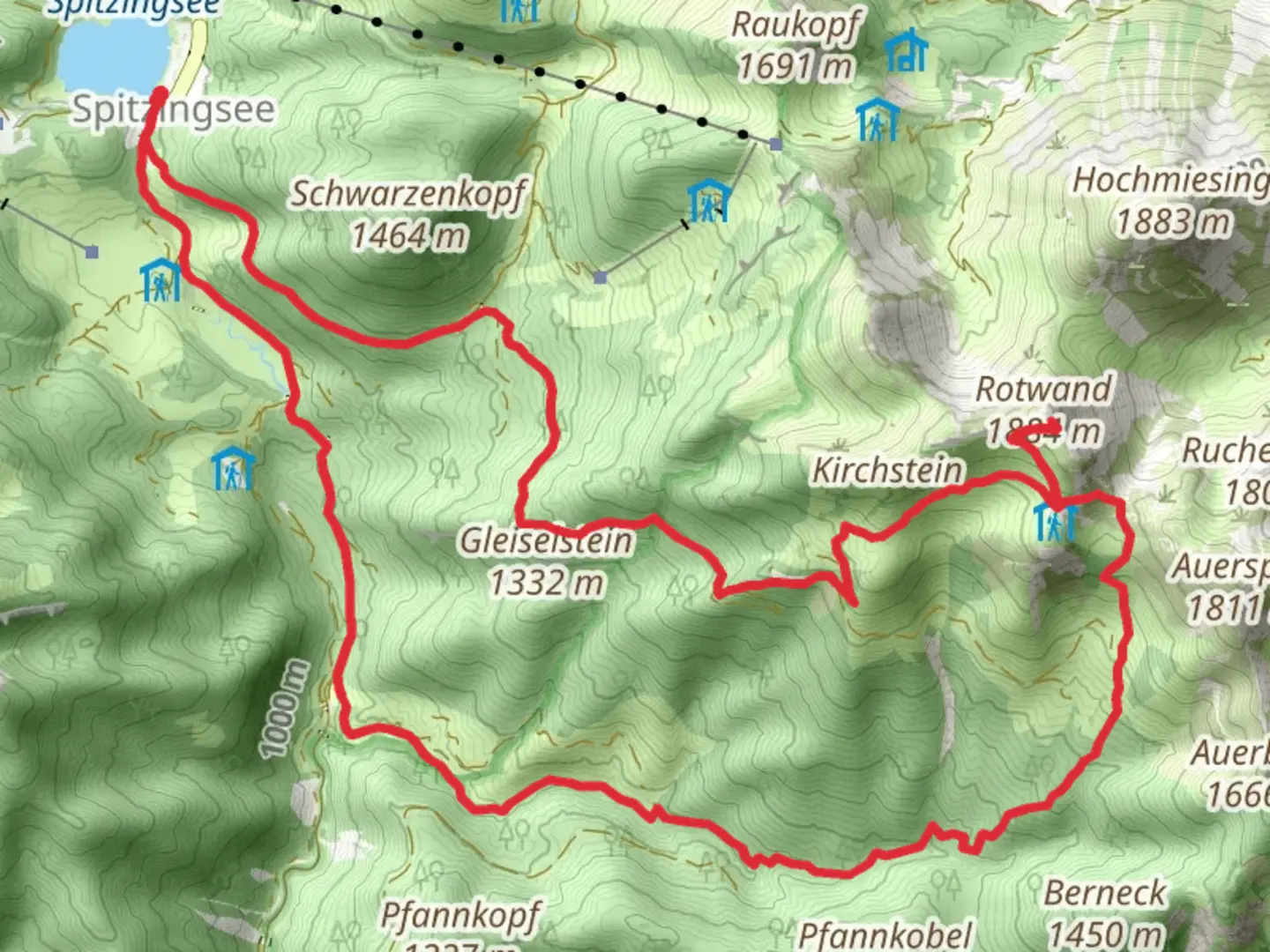 An image depicting the trail Rotwand Loop via Spitzingsee and its surrounding area.