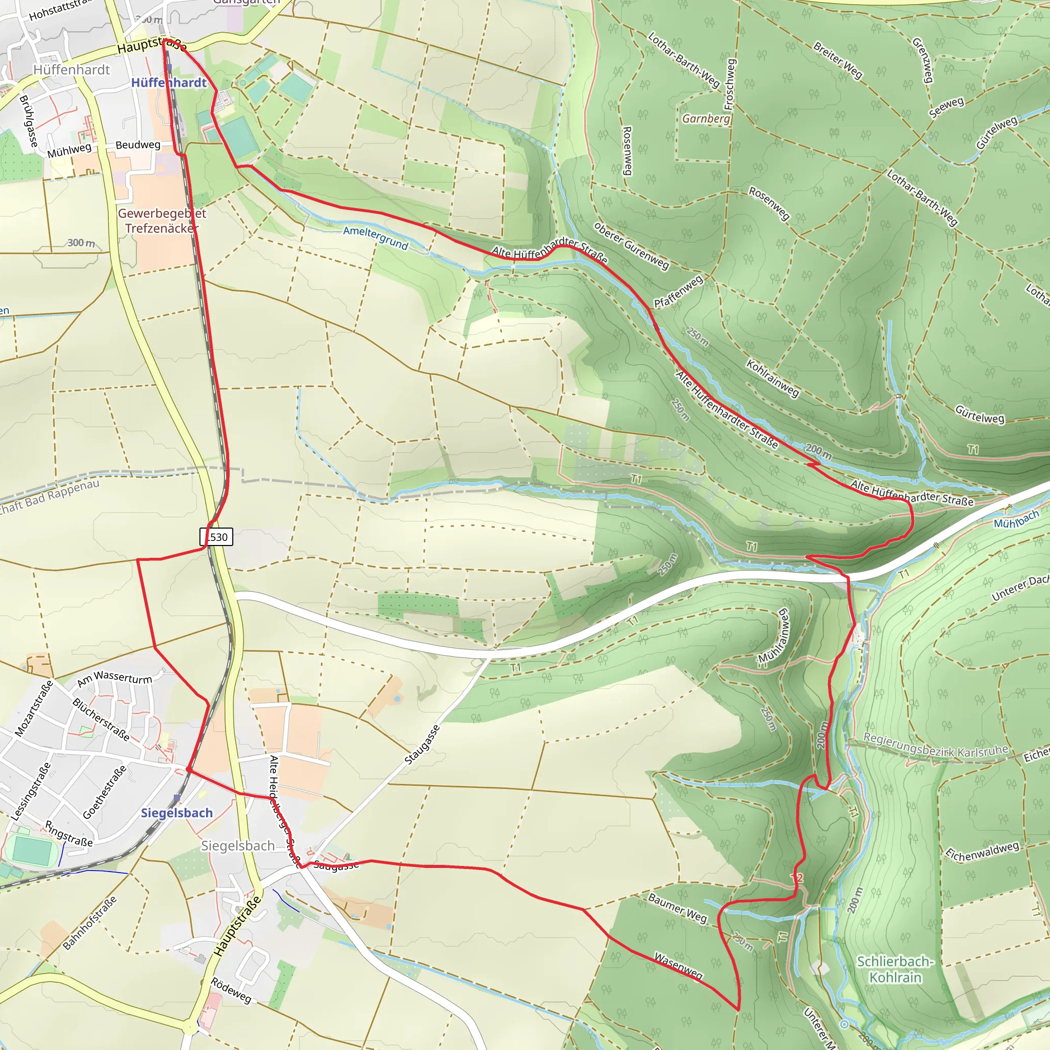 Hüffenhardt-Fischteiche and Muehlenschenke-Hueffenhardt Rundweg mobile static map