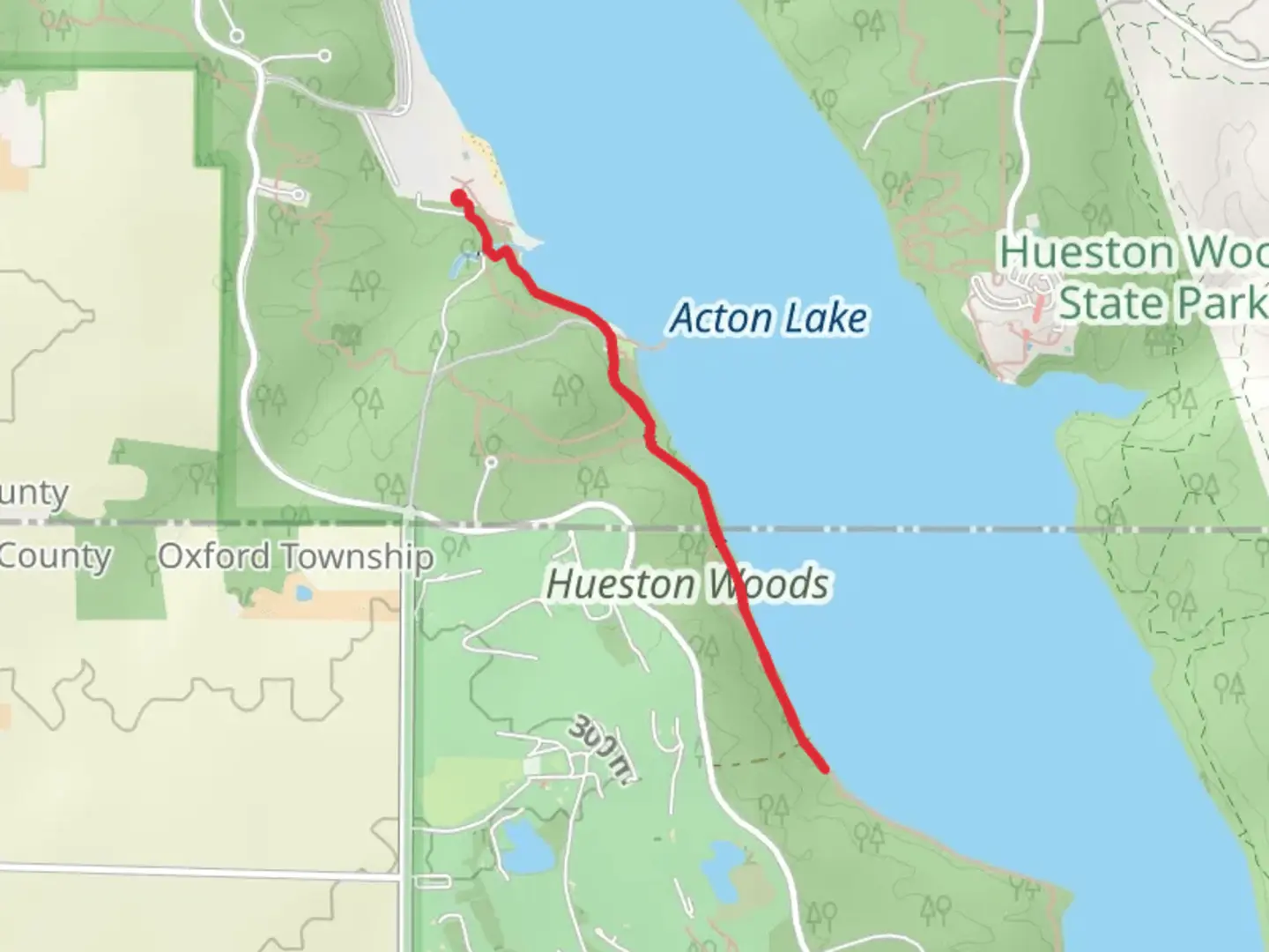 An image depicting the trail Hueston Woods and Four Mile Creek and its surrounding area.