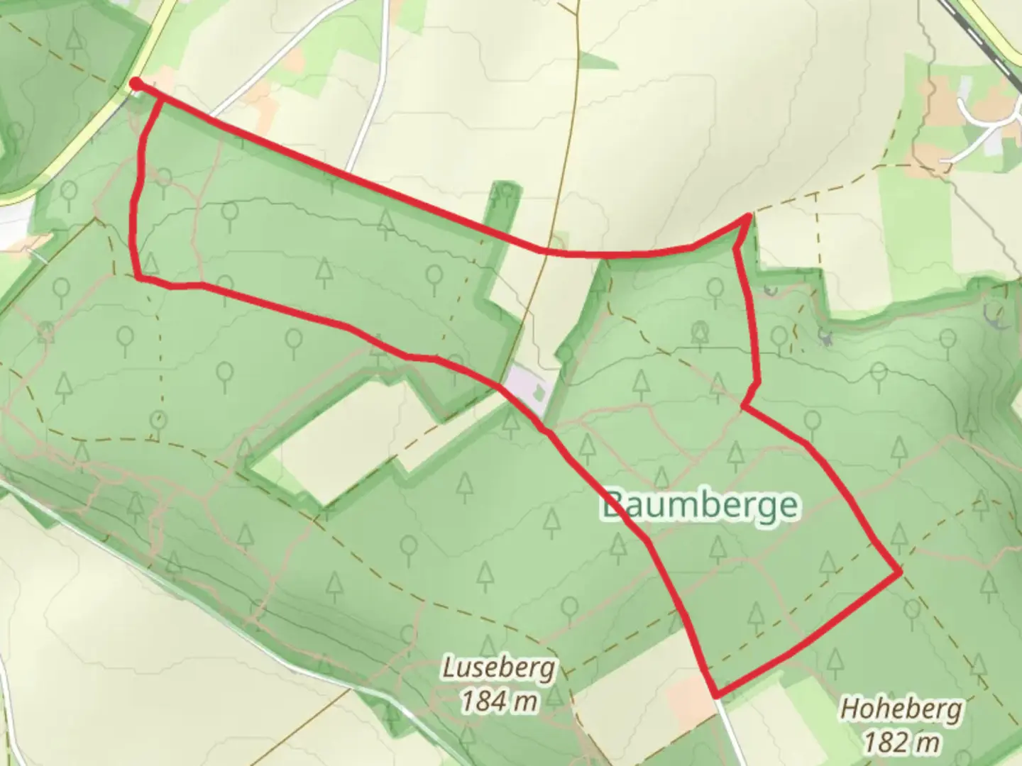 An image depicting the trail Baumberg Loop via Longinusturm Rundweg A3 and its surrounding area.